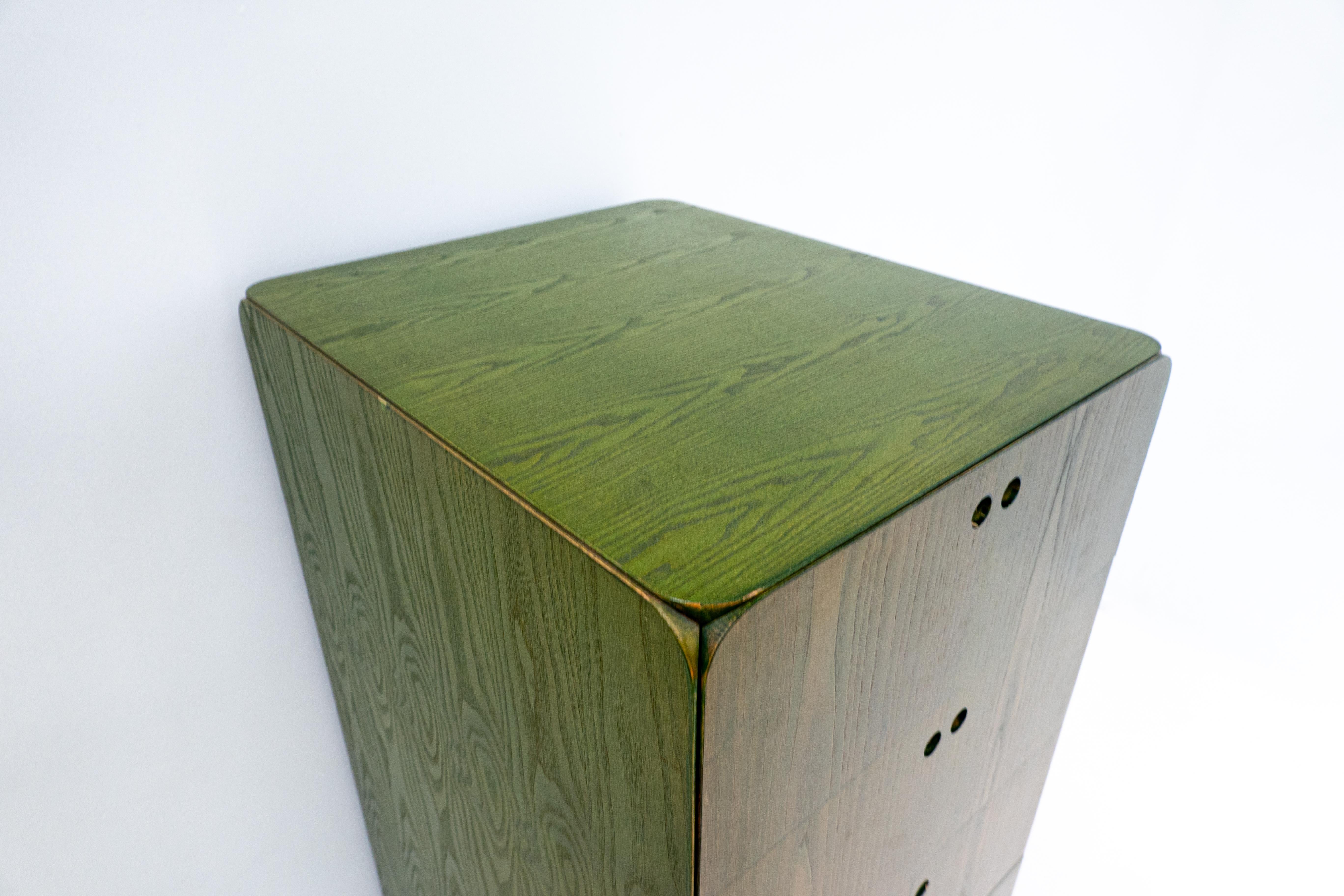 Mid-Century Green Wooden High Chest of Drawer by Derk Jan de Vries For Sale 2