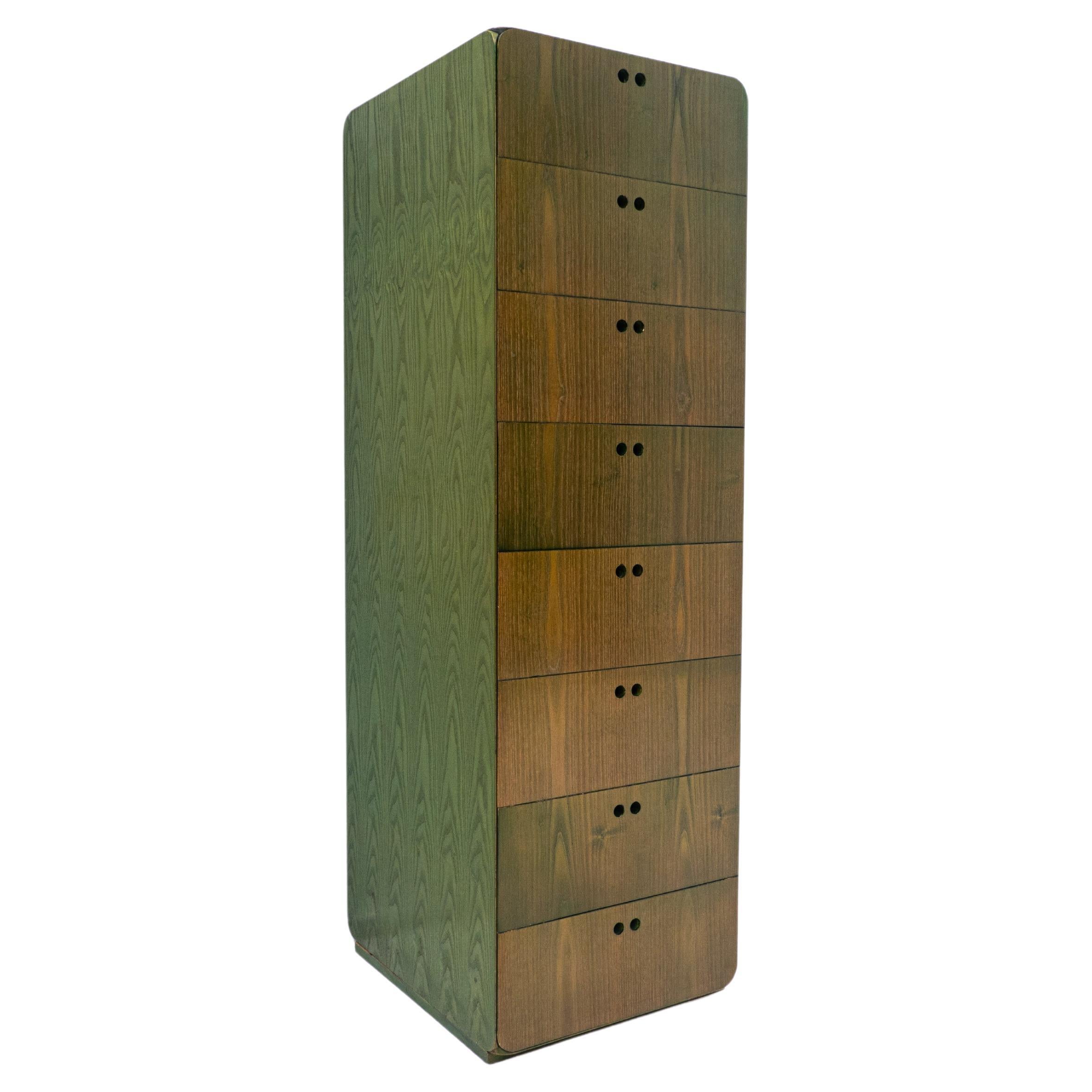 Mid-Century Green Wooden High Chest of Drawer by Derk Jan de Vries For Sale