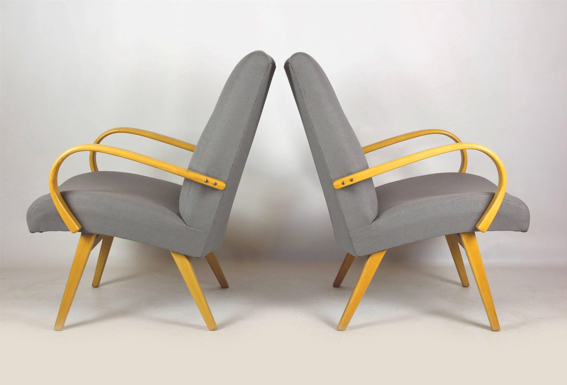 Czech Midcentury Grey and Pastels Armchairs, 1960s, Set of Two