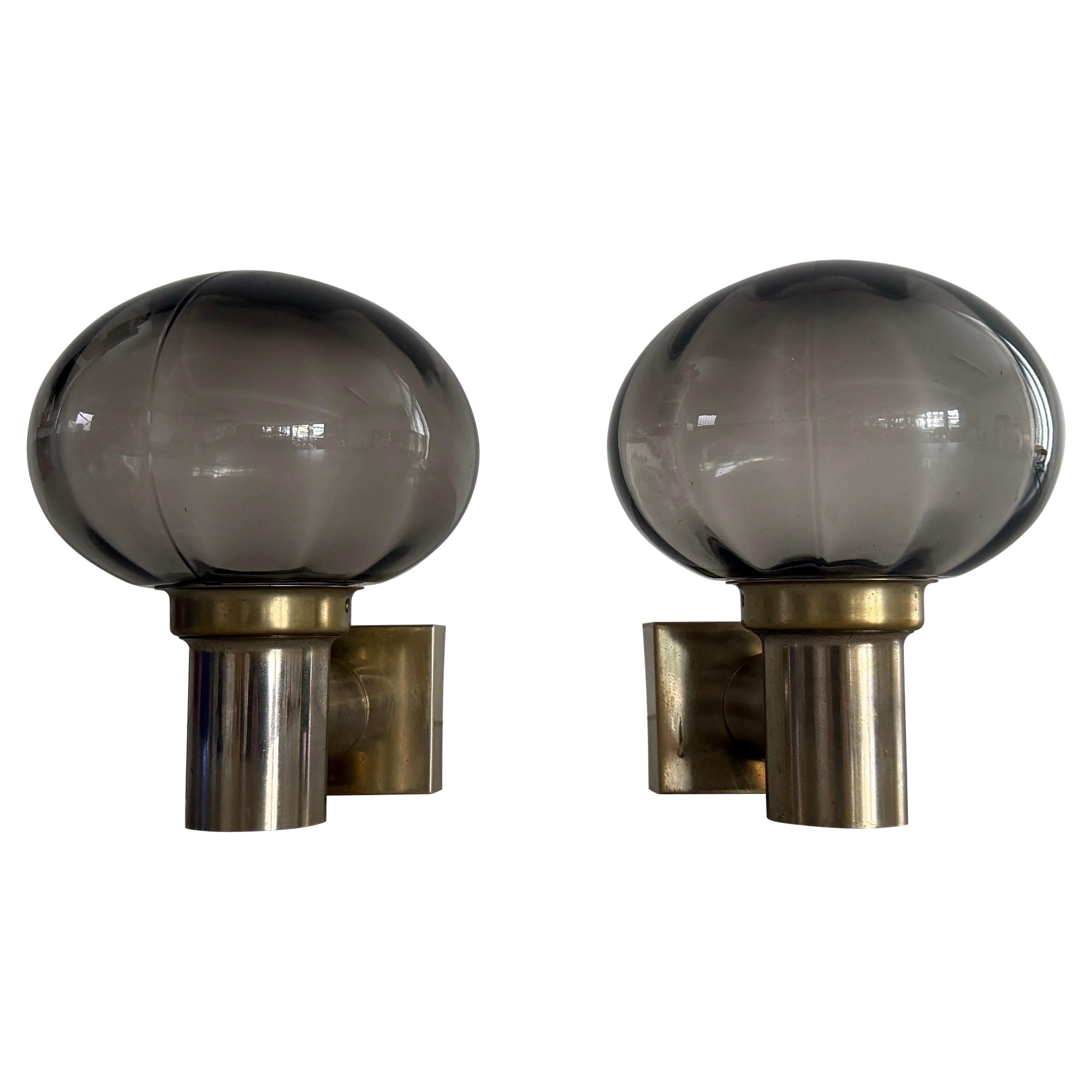 Mid-Century Grey Glass and Chrome Pair of Sconces by N Leuchten, 1960s, Germany