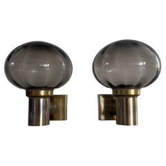 Mid-Century Grey Glass and Chrome Pair of Sconces by N Leuchten, 1960s, Germany