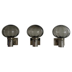 Mid-Century Grey Glass and Chrome Set of 3 Sconces by N Leuchten, 1960s, Germany