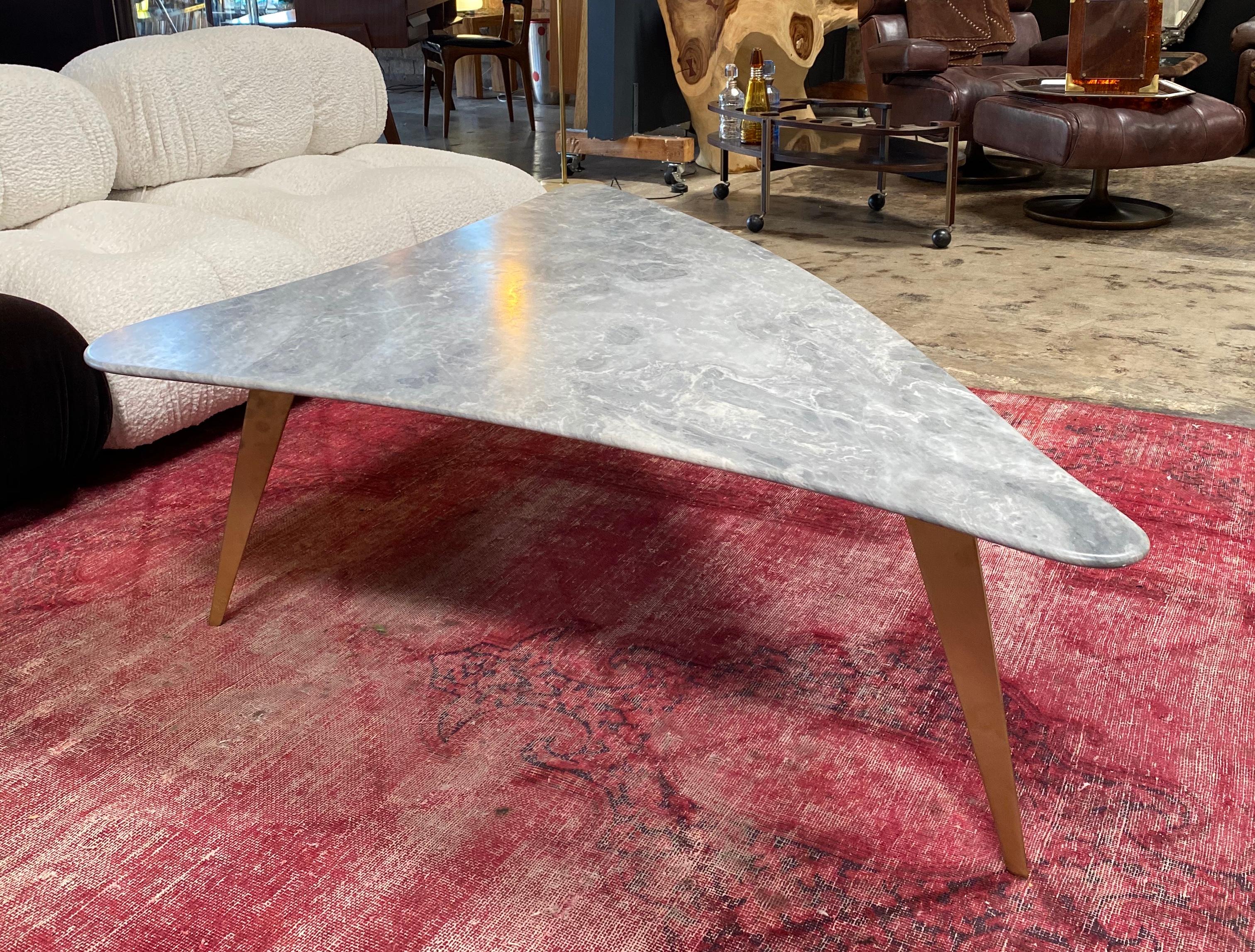 Modern Midcentury Grey Marble and Brass Coffee Table, Italy, 1960s