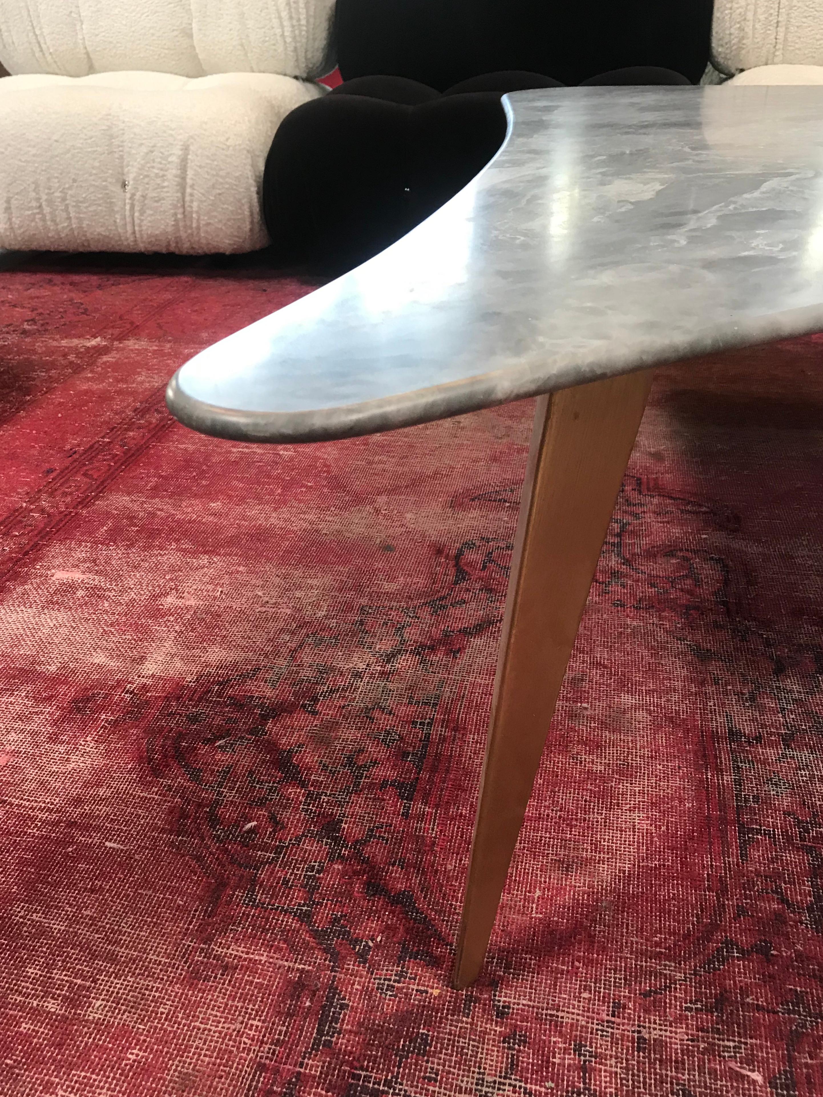 Italian Midcentury Grey Marble and Brass Coffee Table, Italy, 1960s