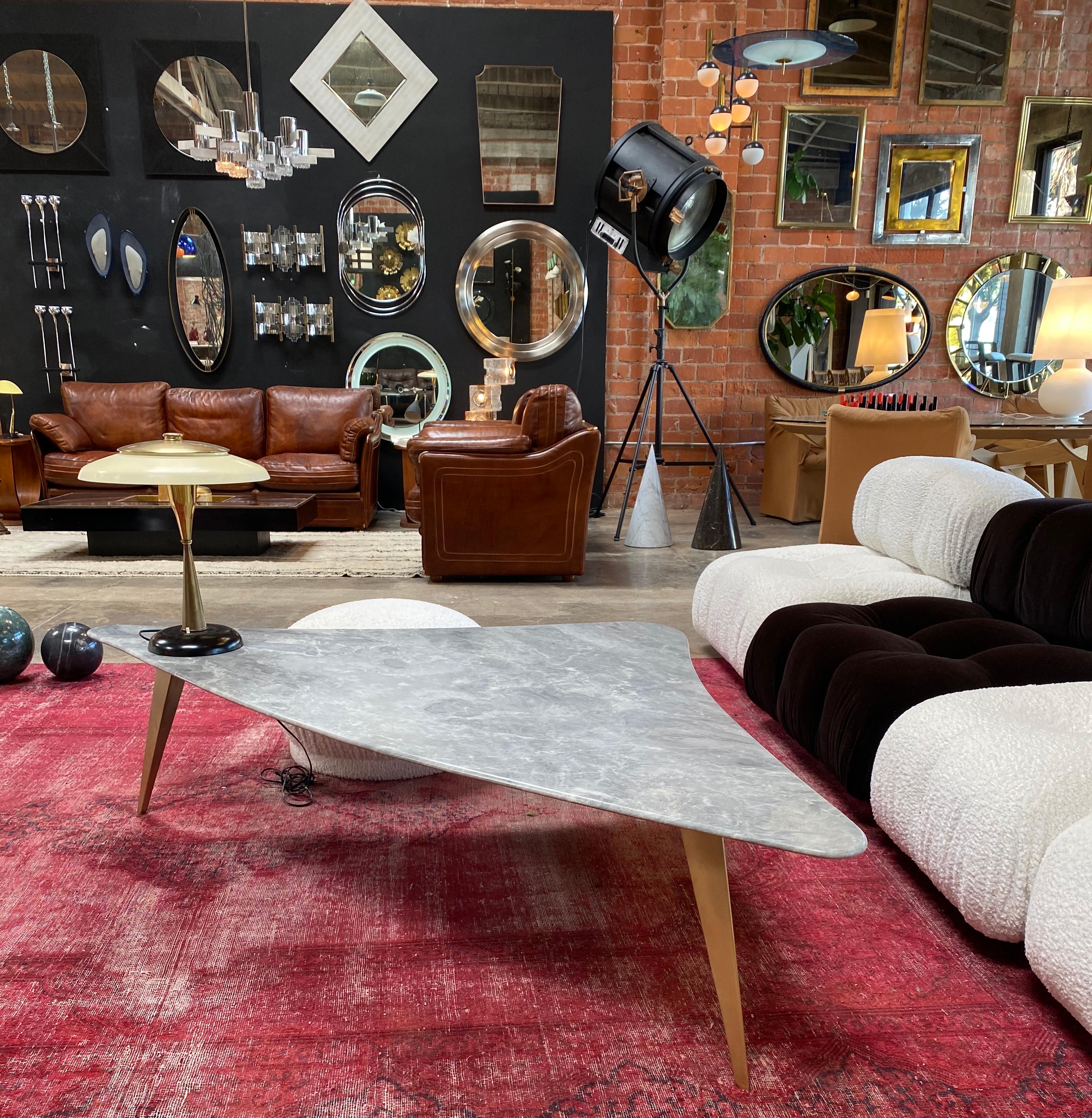 Midcentury Grey Marble and Brass Coffee Table, Italy, 1960s In Good Condition In Los Angeles, CA