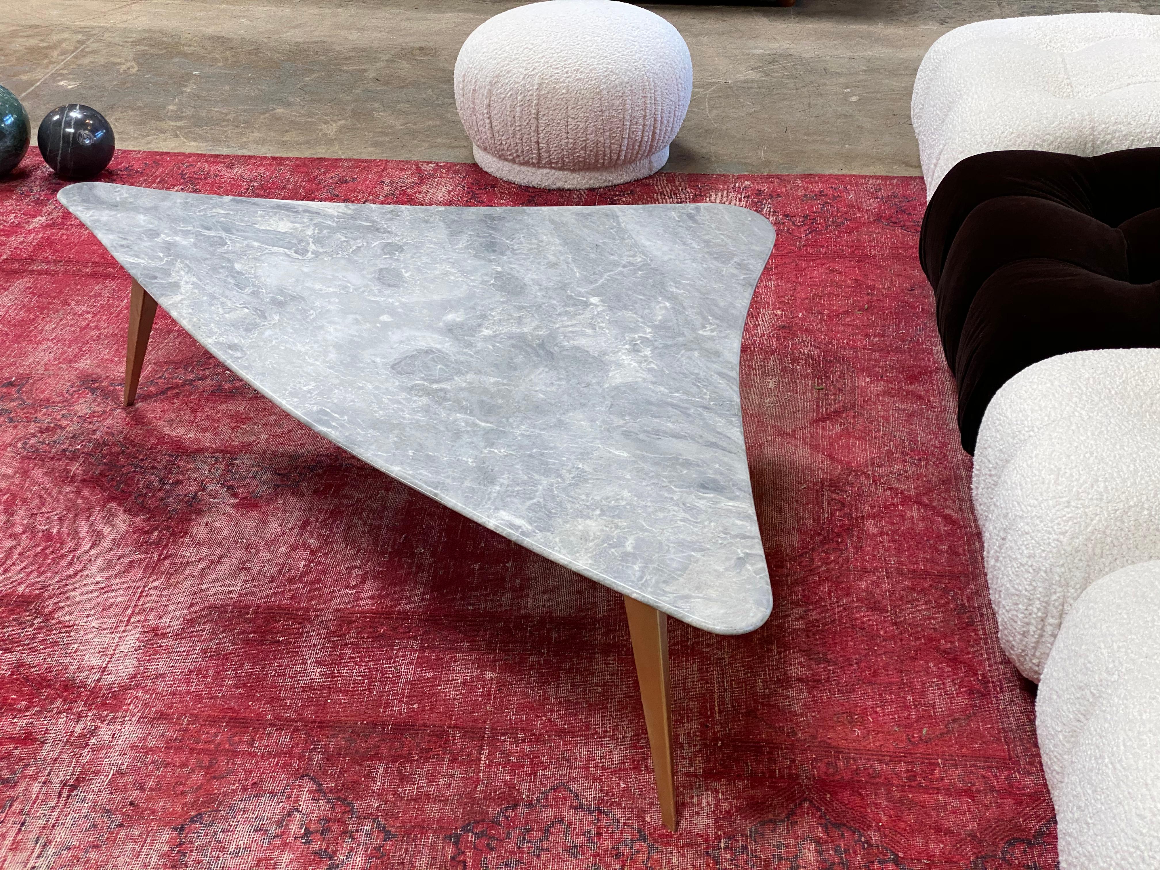 Mid-20th Century Midcentury Grey Marble and Brass Coffee Table, Italy, 1960s