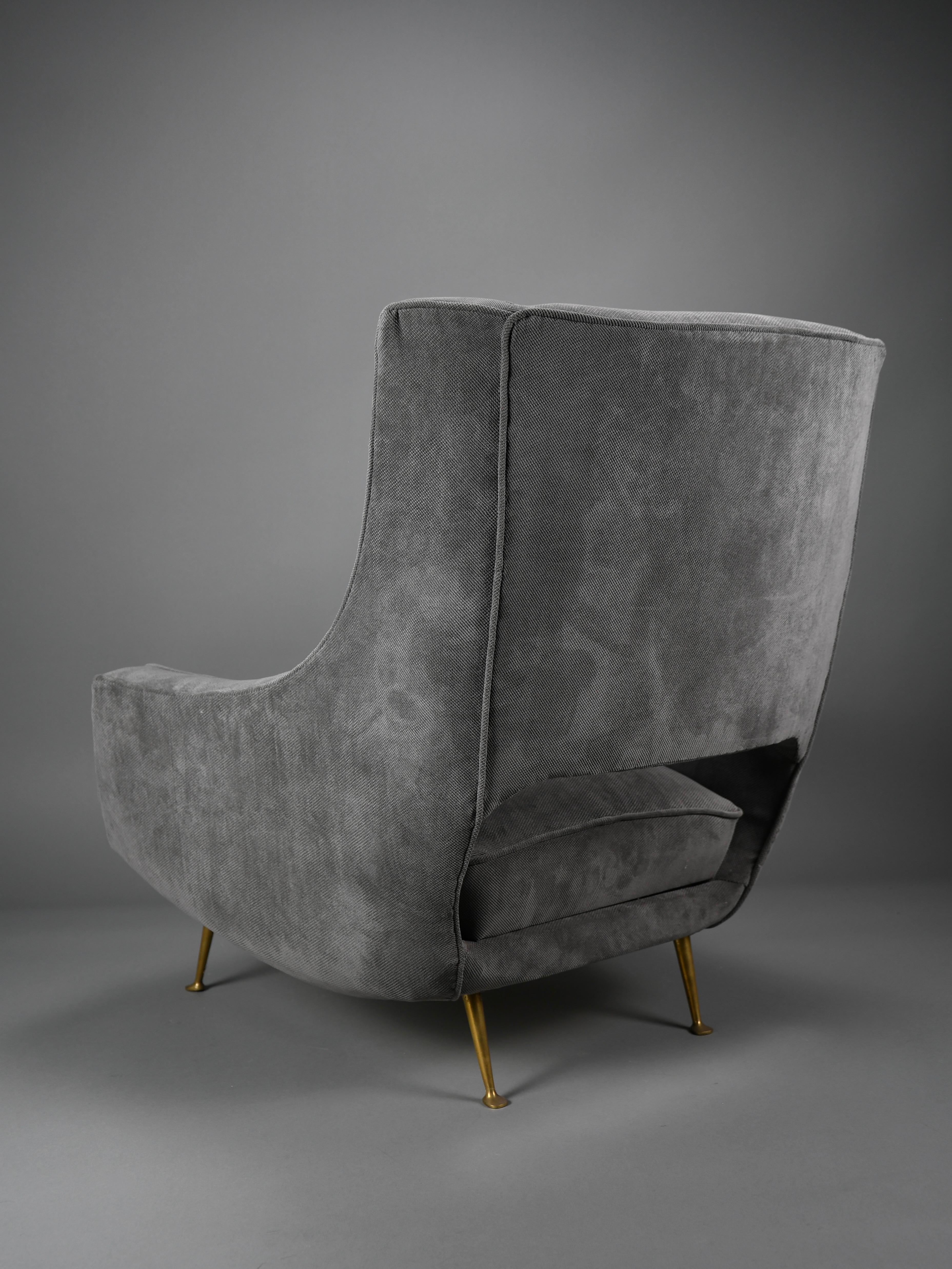 Grauer Samt-Sessel von ISA, Bergamo, Italien, 1950er Jahre im Angebot 7