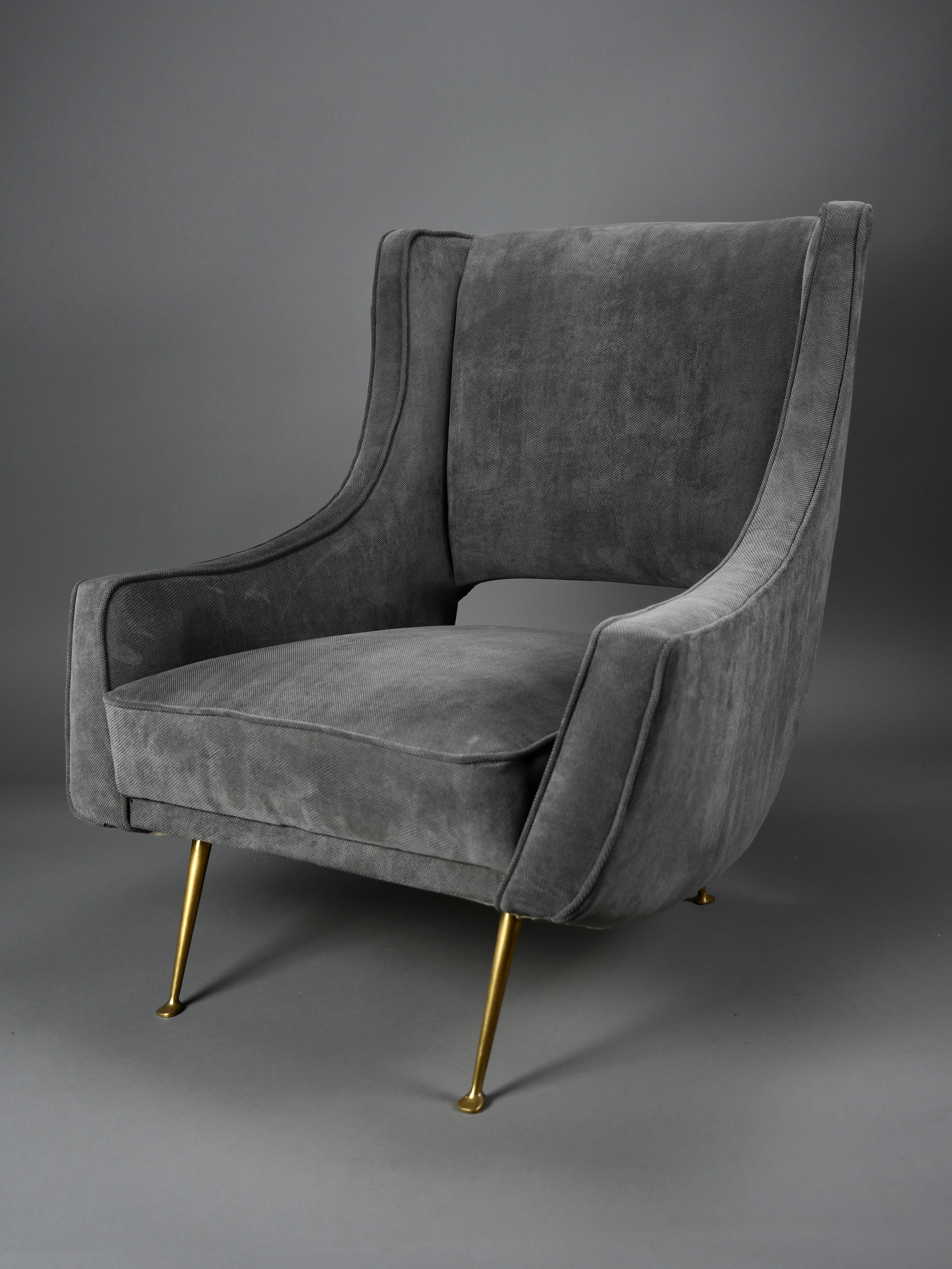 Grauer Samt-Sessel von ISA, Bergamo, Italien, 1950er Jahre im Angebot 9