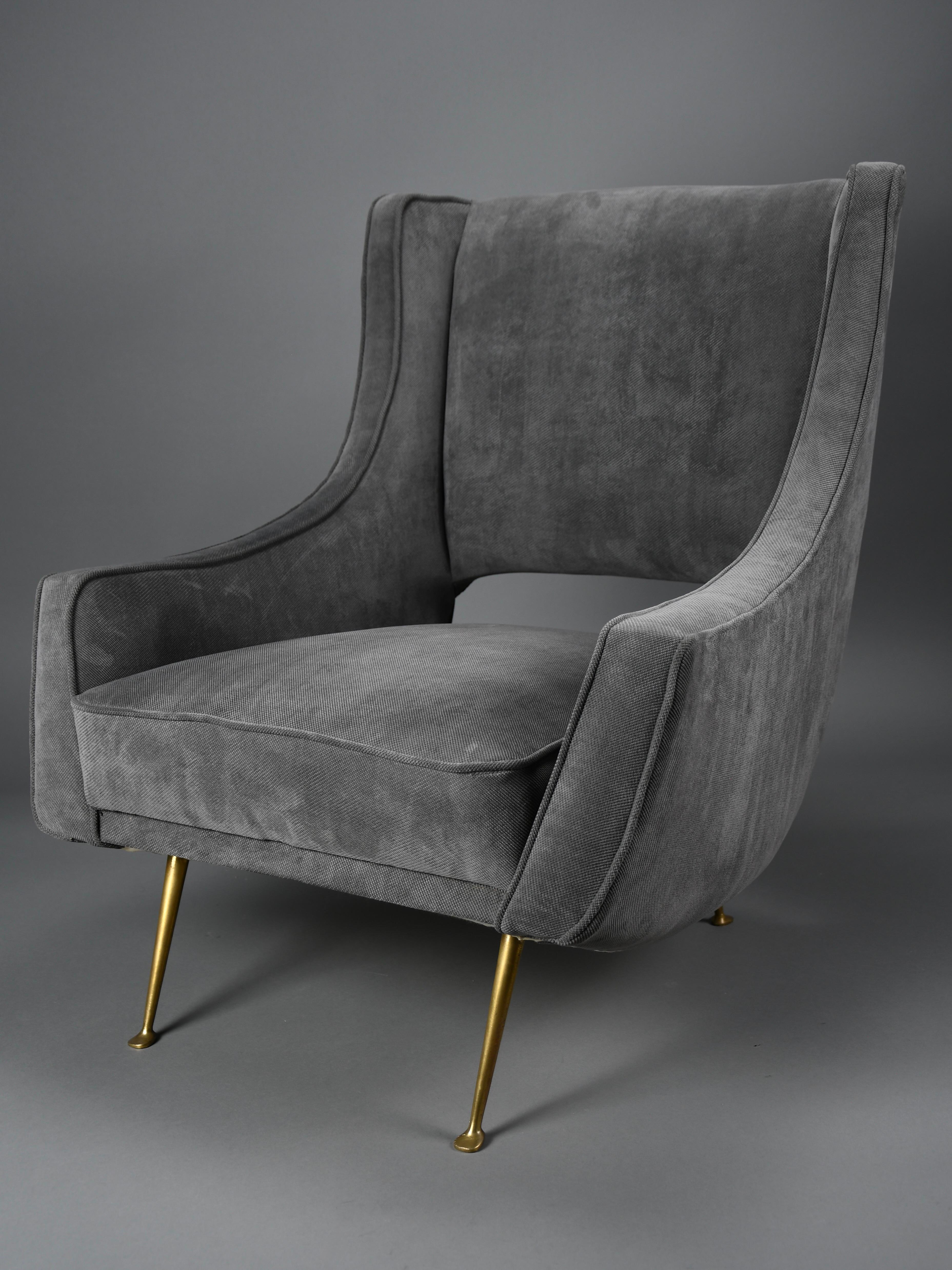 Grauer Samt-Sessel von ISA, Bergamo, Italien, 1950er Jahre im Angebot 4