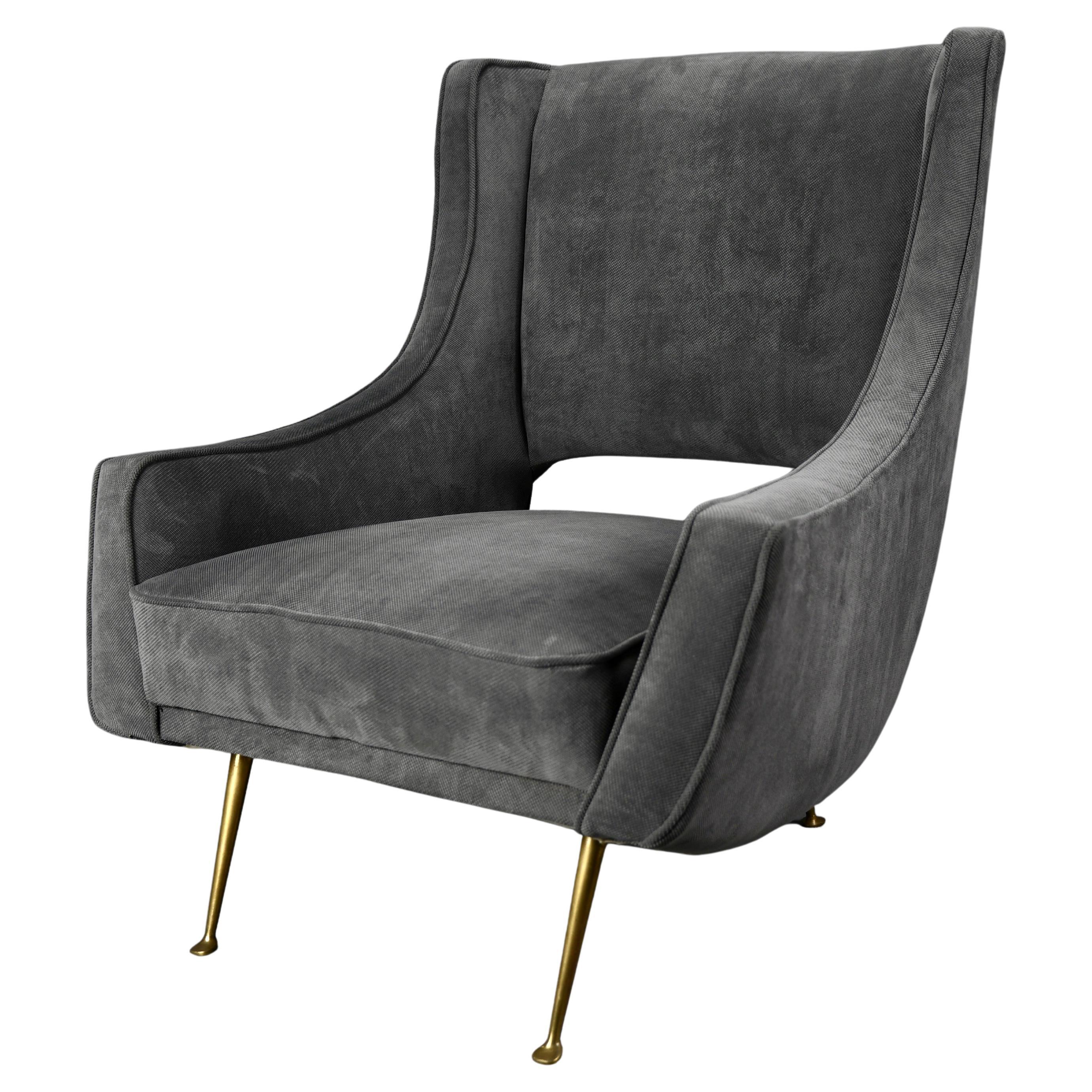 Grauer Samt-Sessel von ISA, Bergamo, Italien, 1950er Jahre im Angebot