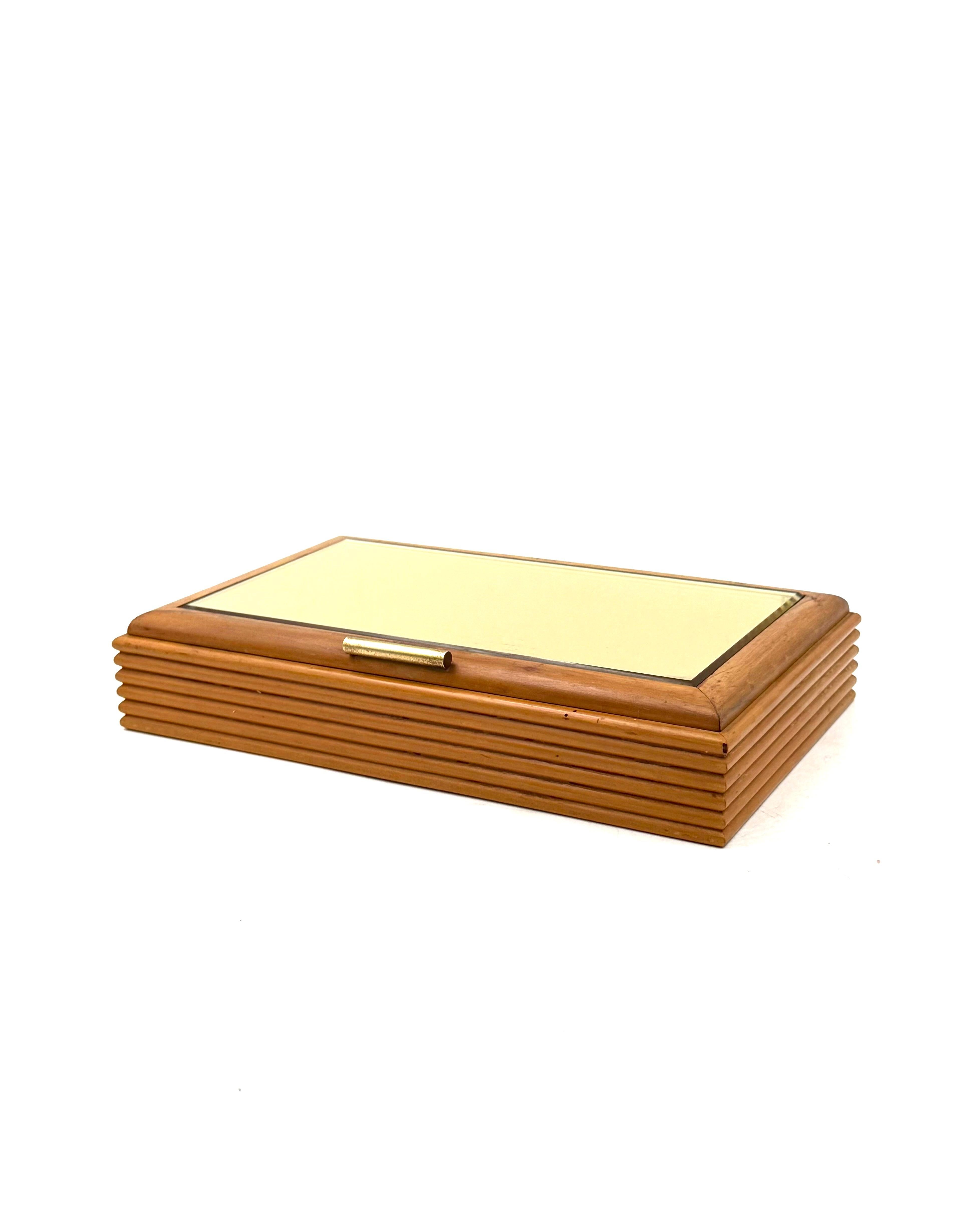 Glass Mid-century grissinato wood jewelry box, Fontana Arte Italy 1960 For Sale