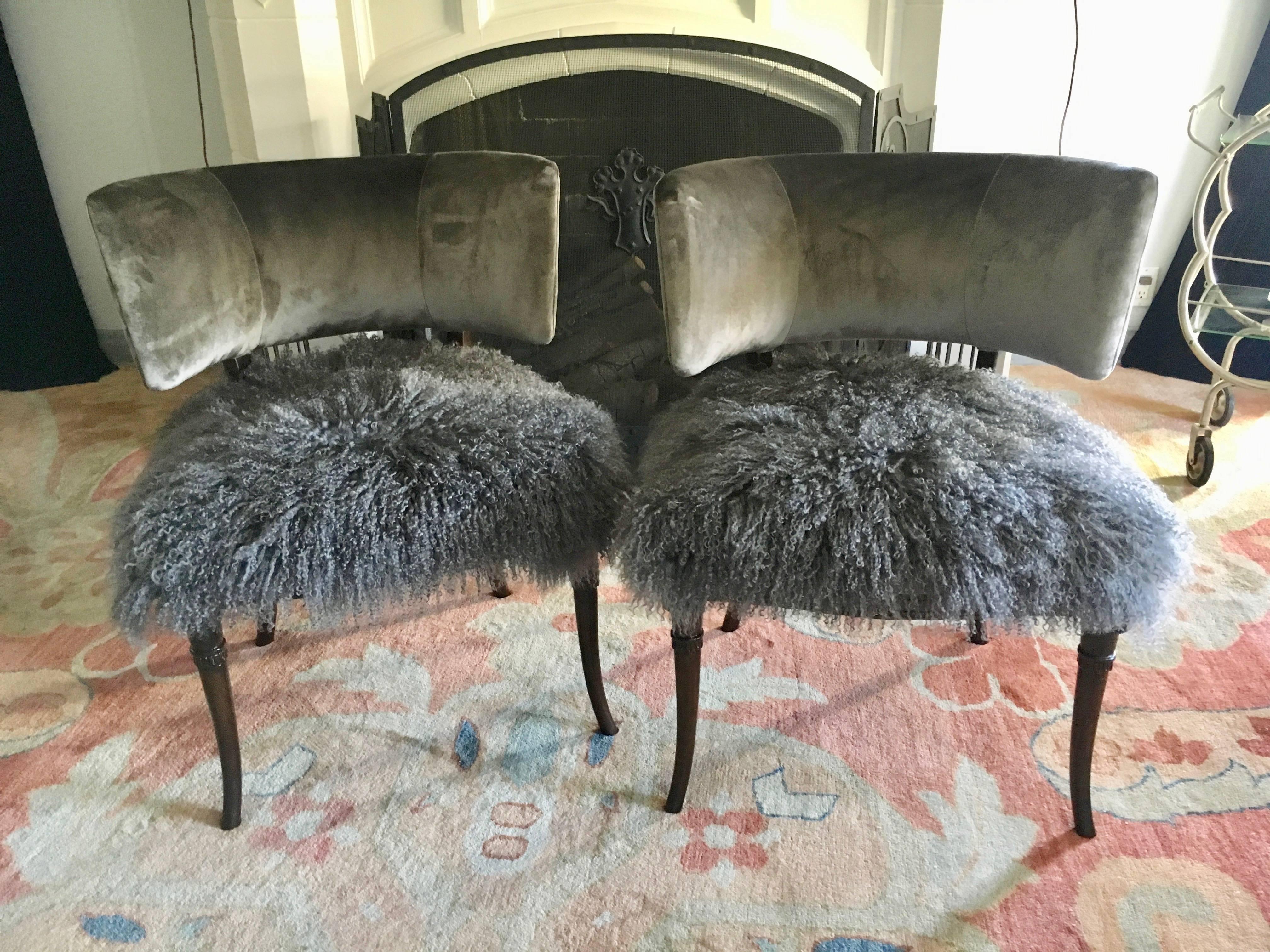 Mid-Century Modern Midcentury Grosfeld House Chair in Velvet and Mongolian Yak