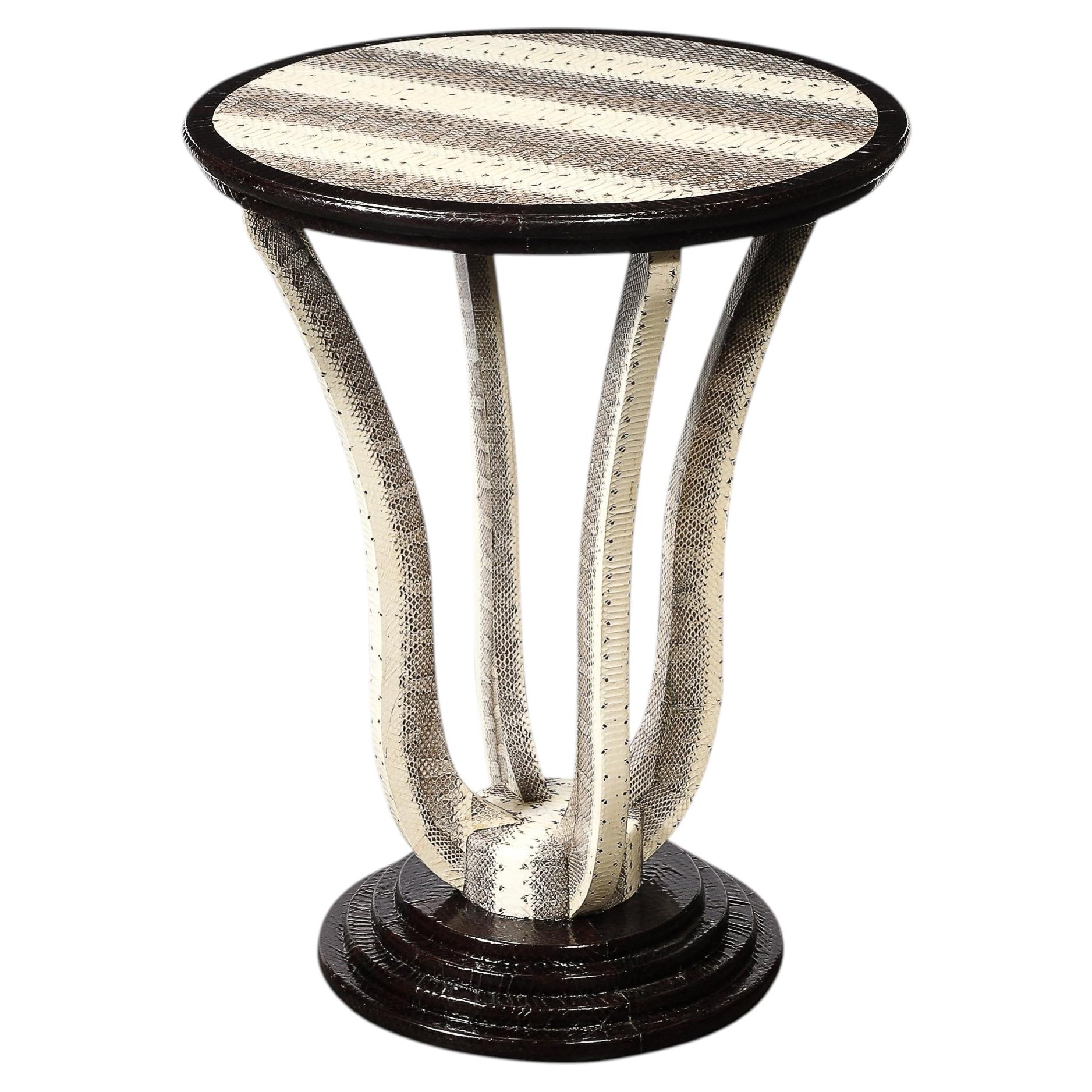 Mid-Century Gueridon Table in Python Leather with Stepped Base by Karl Springer