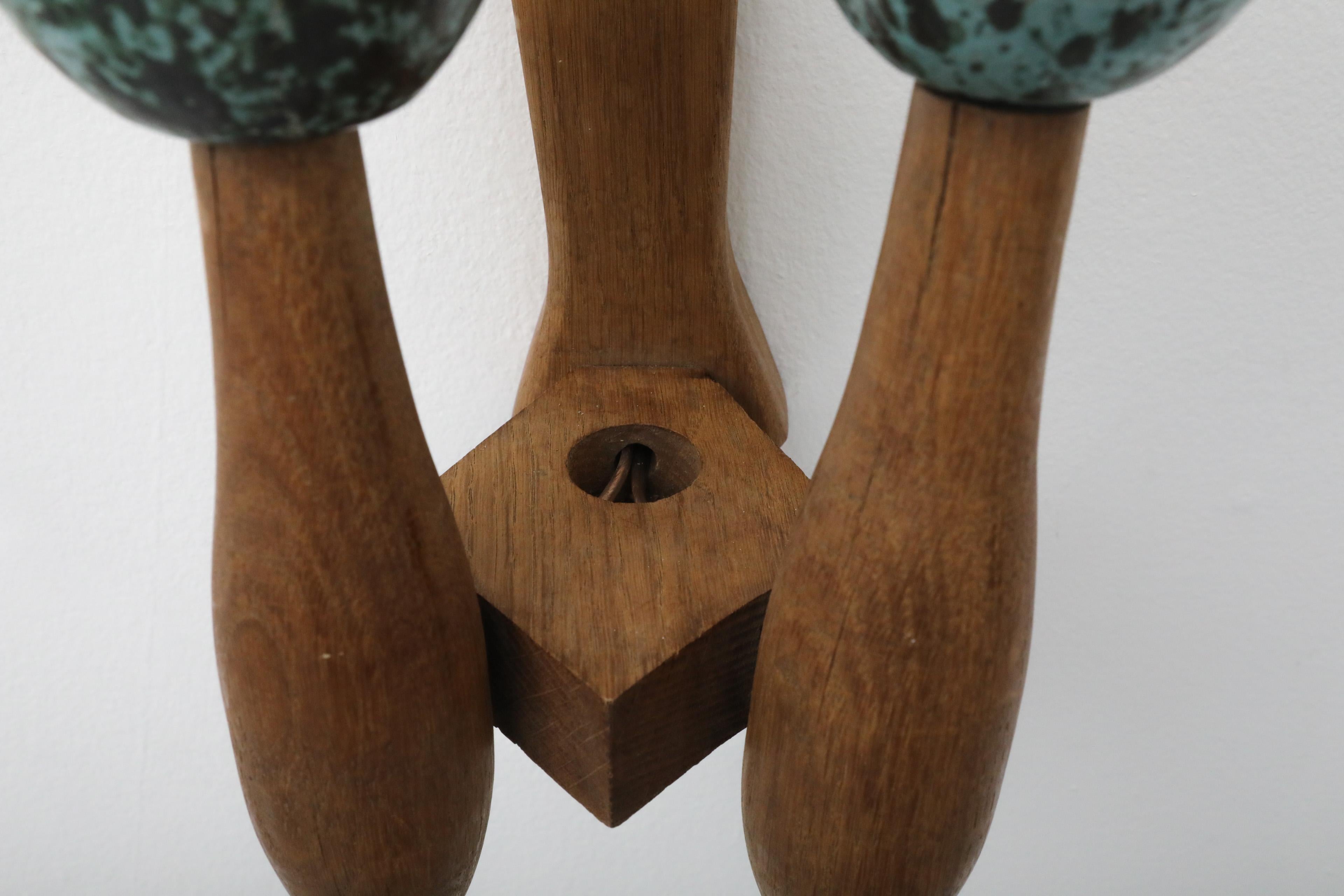 Mid-Century Guillerme et Chambron Oak and Ceramic Wall Sconce in Oak and Ceramic For Sale 3