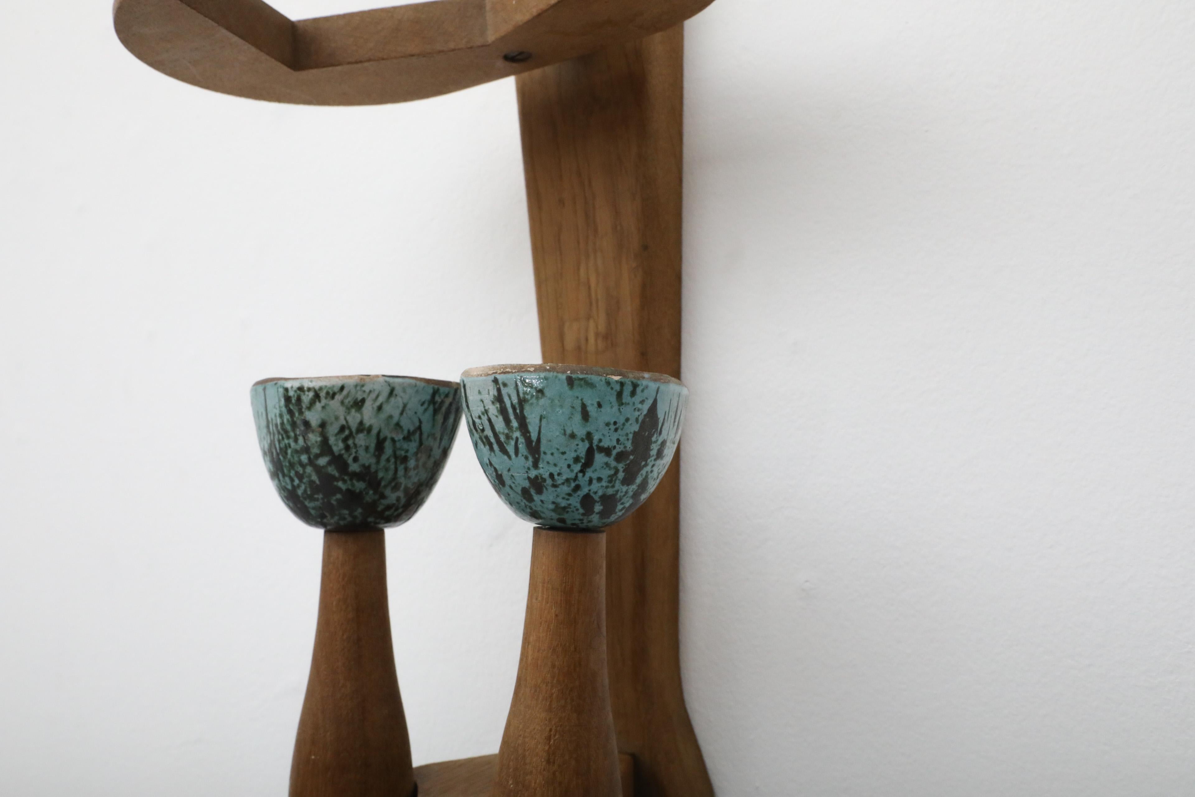 Mid-Century Guillerme et Chambron Oak and Ceramic Wall Sconce in Oak and Ceramic For Sale 4