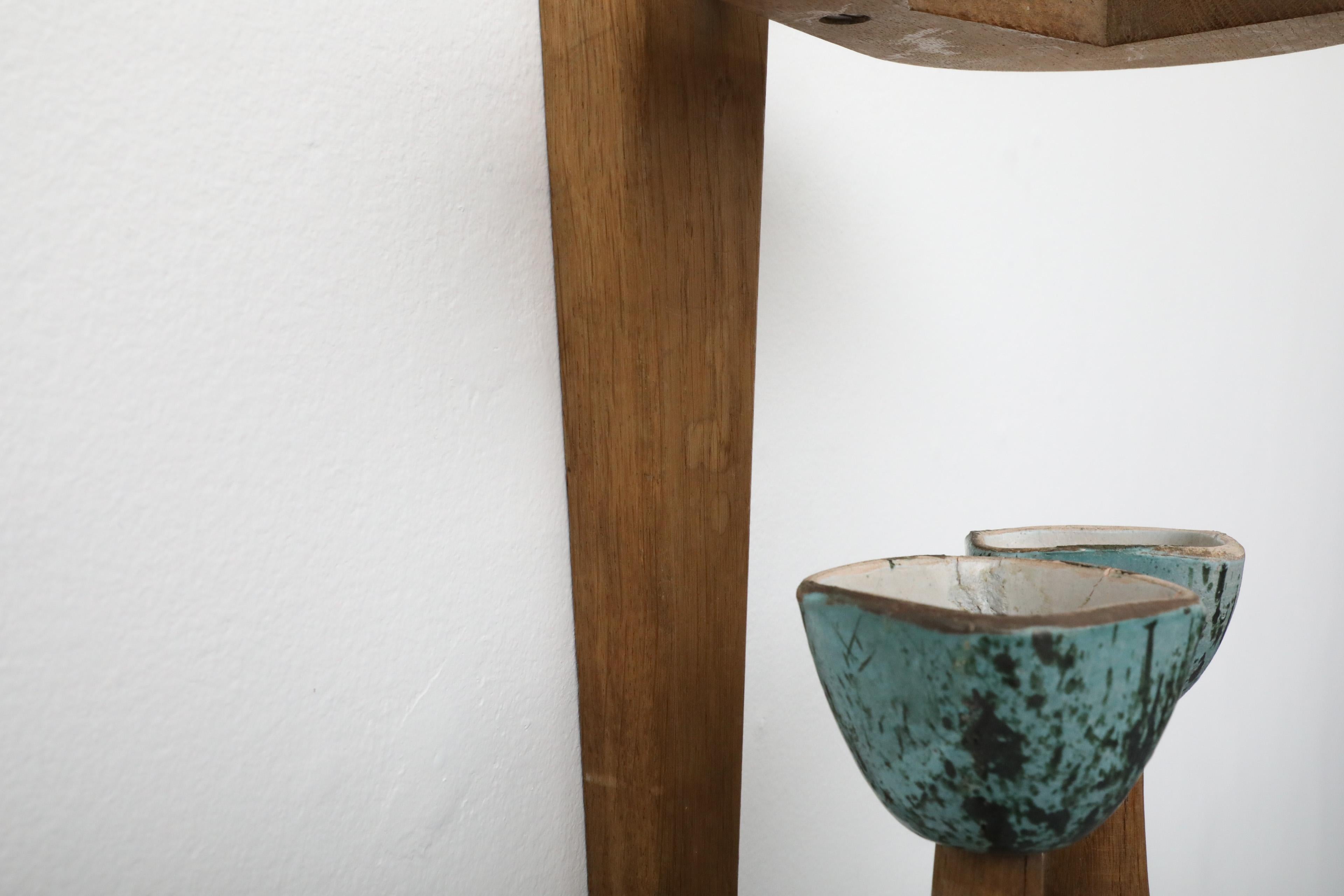 Mid-Century Guillerme et Chambron Oak and Ceramic Wall Sconce in Oak and Ceramic For Sale 6