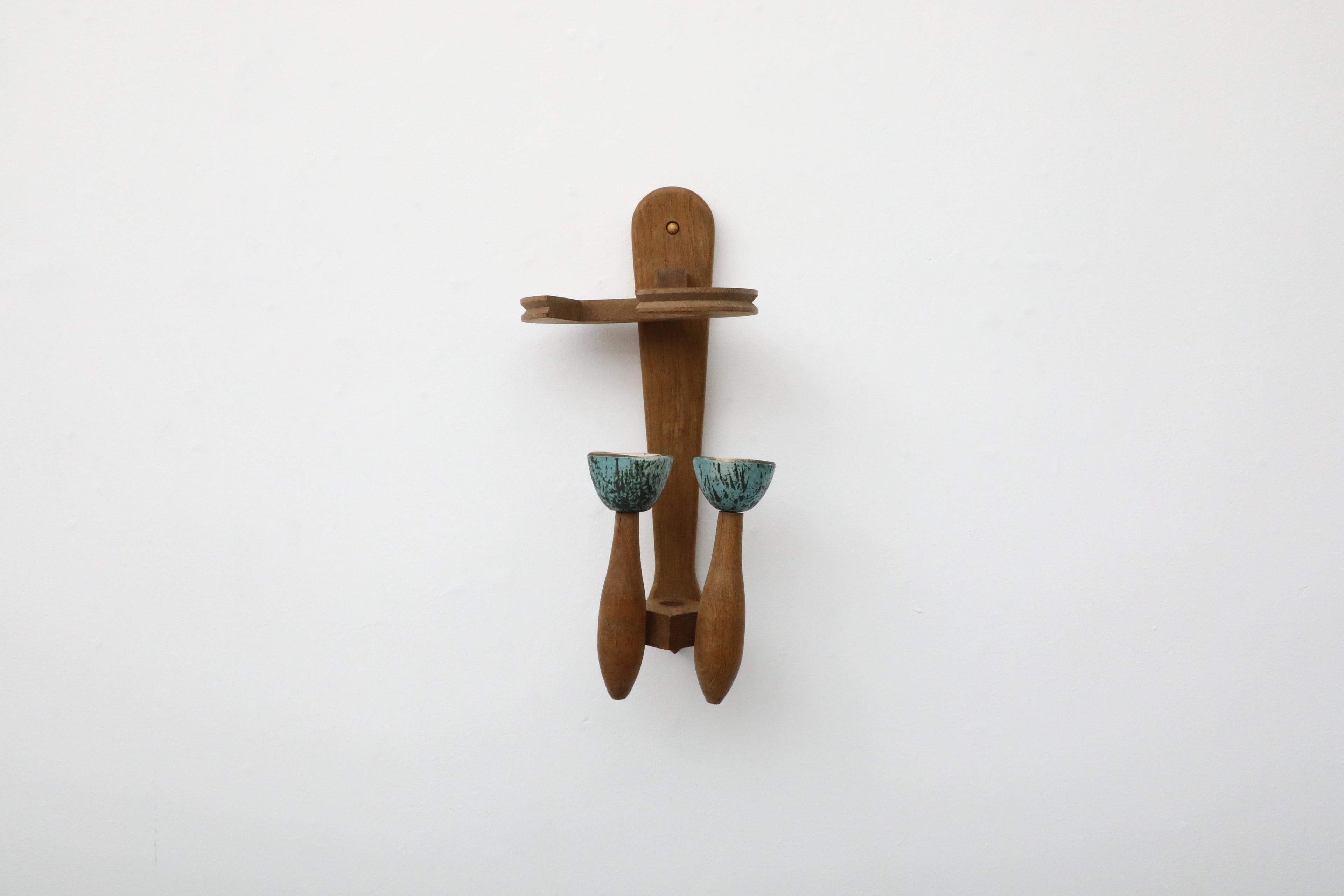 Mid-Century Guillerme et Chambron Oak and Ceramic Wall Sconce in Oak and Ceramic For Sale 8