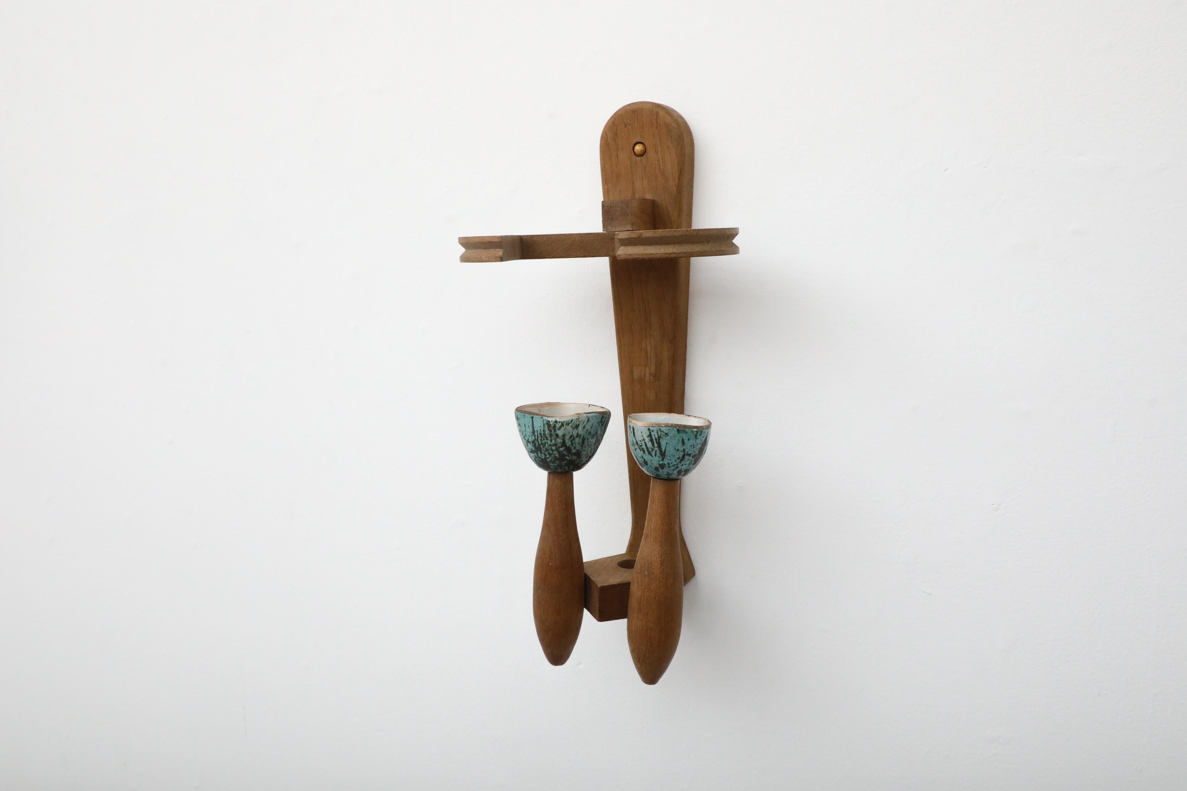 Mid-Century Modern Mid-Century Guillerme et Chambron Oak and Ceramic Wall Sconce in Oak and Ceramic For Sale