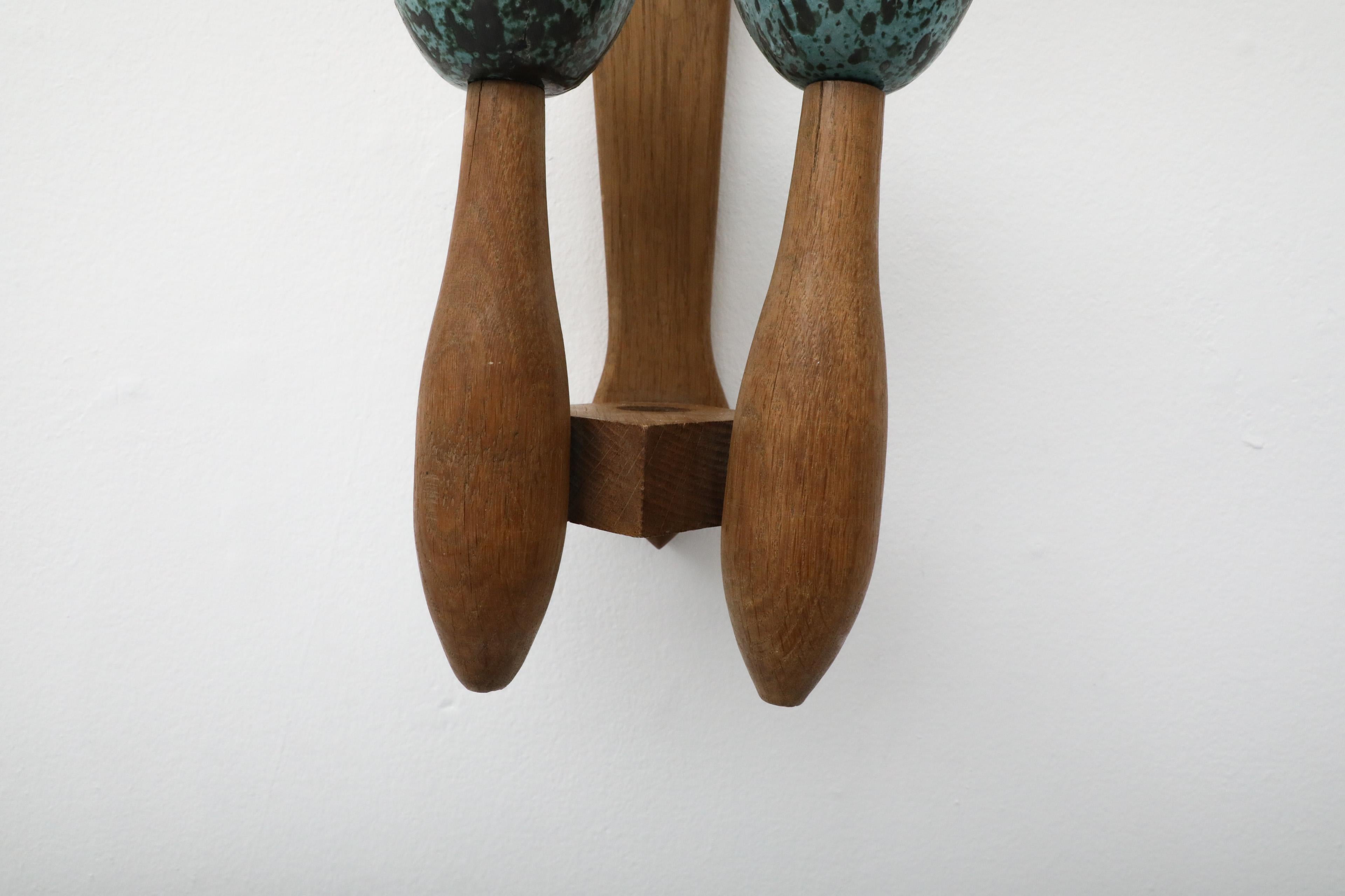 Mid-Century Guillerme et Chambron Oak and Ceramic Wall Sconce in Oak and Ceramic For Sale 1