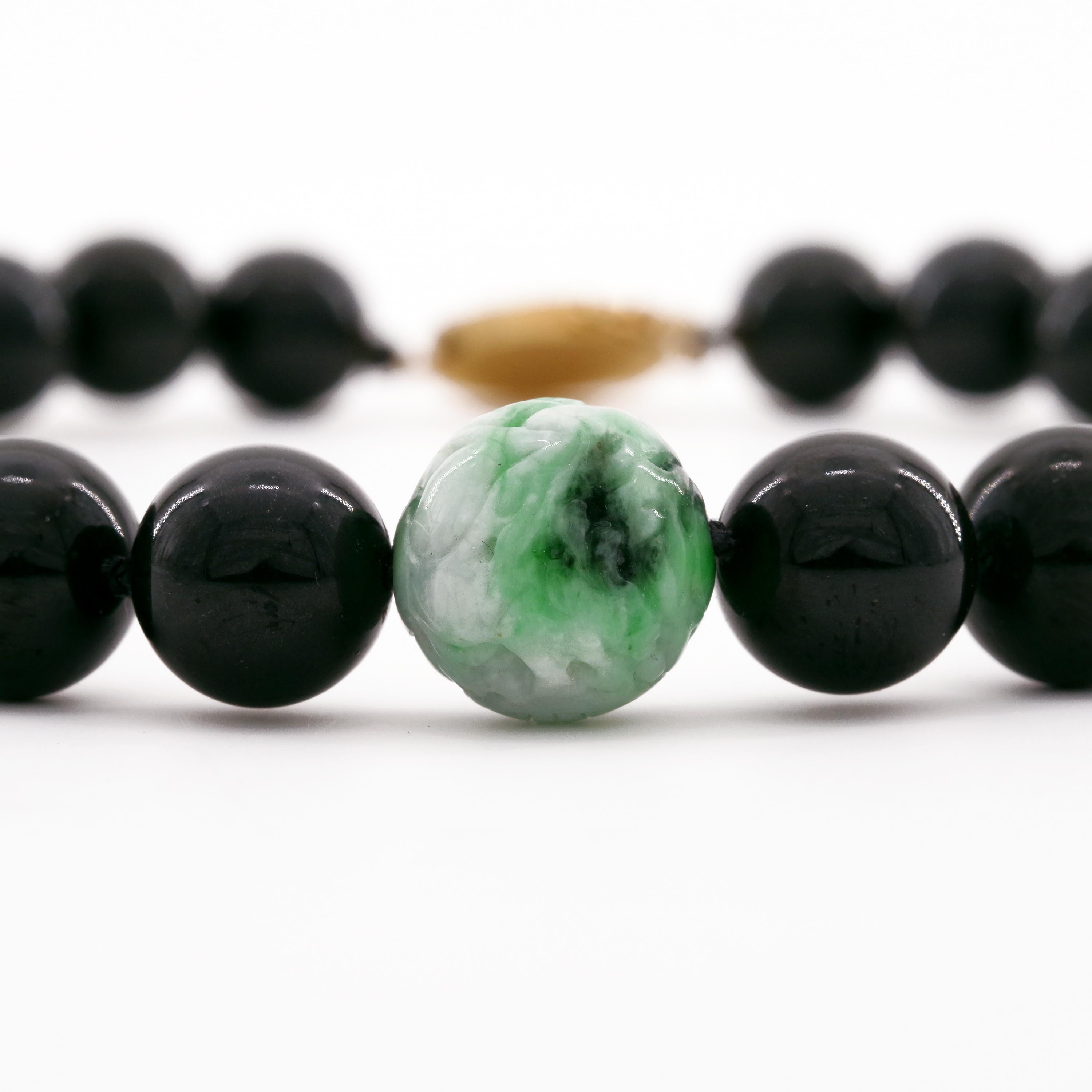 Contemporary Gump's Rare Black Jade Necklace with Moss on Snow Focal Point Bead