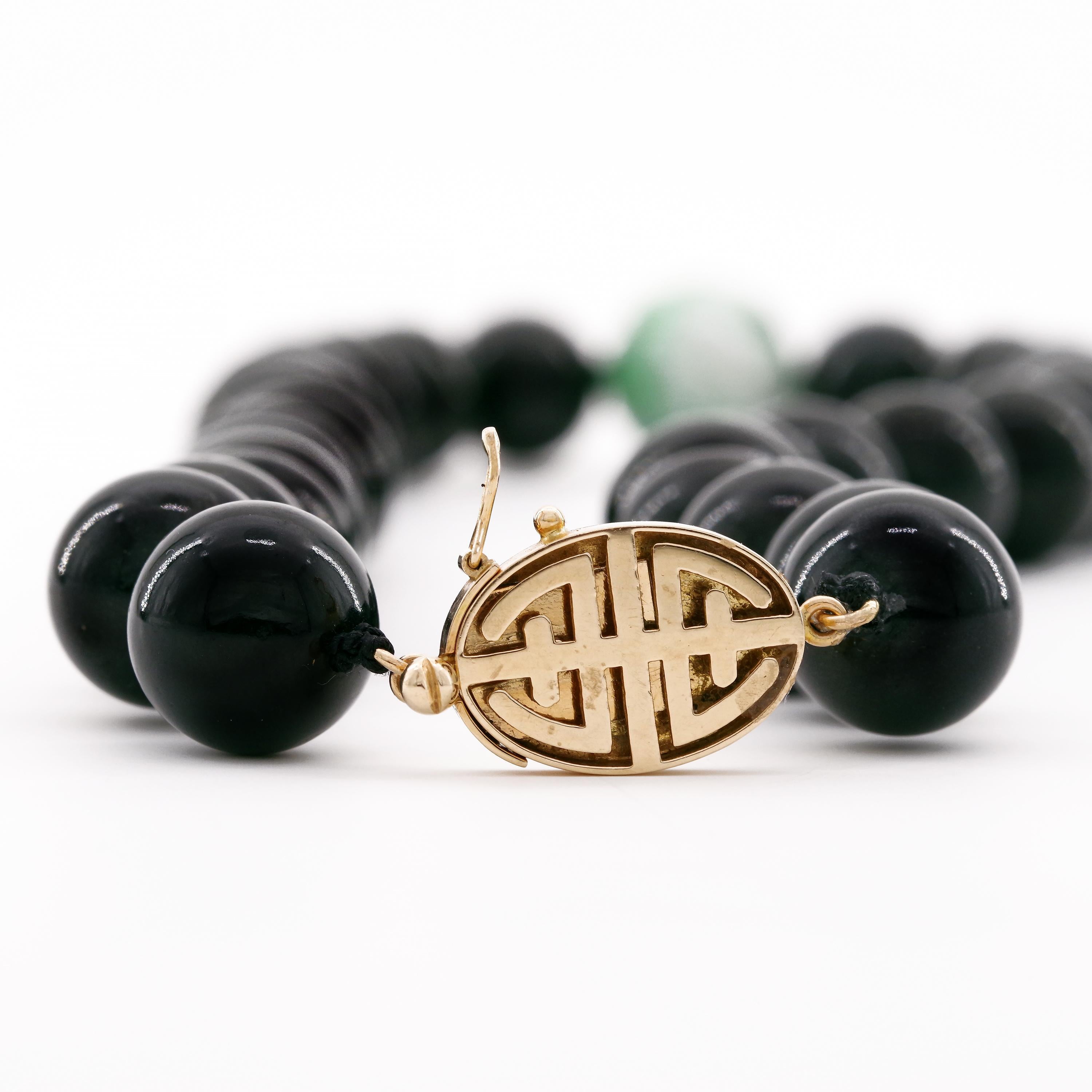 With all due respect to pearls, rubies, emeralds and gold, nothing compares to the below-room-temperature weighty luxury of an extremely fine and rare strand of large jade beads around your neck. What you see here is a genuine treasure; the kind of