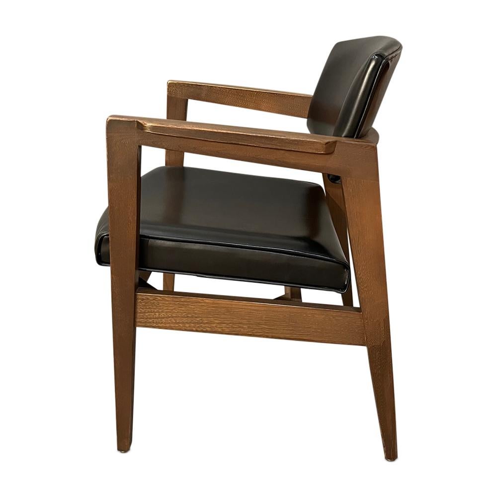 Mid-Century Modern Mid-Century gunlock office dining arm chair with black leather 1960s