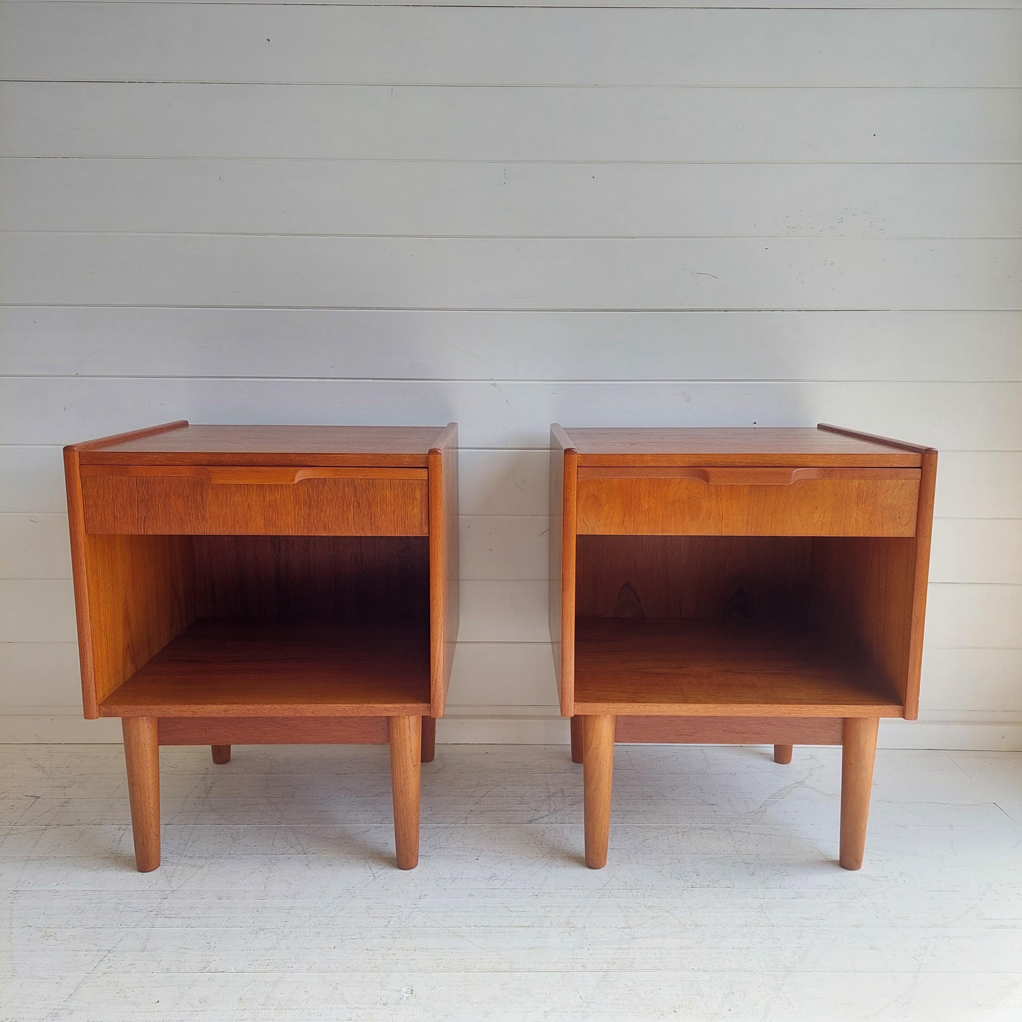 Mid-Century Modern Midcentury Gunnar Nielsen Teak Nightstands Bedside Tables Tibergaard, Denmark
