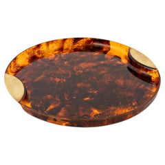 Mid Century Guzzini Faux Tortoiseshell Tray Acrylic and Brass, 1970s