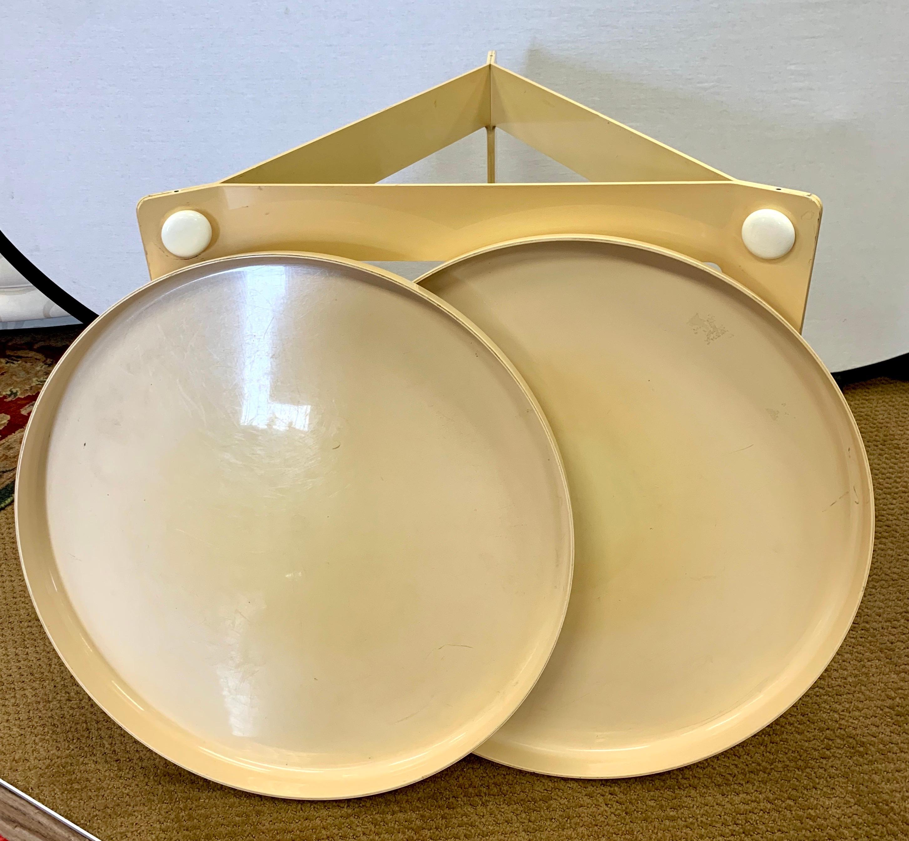 Mid-Century Modern Midcentury Guzzini Two-Tiered Round Table Dry Bar Barcart Detachable Trays