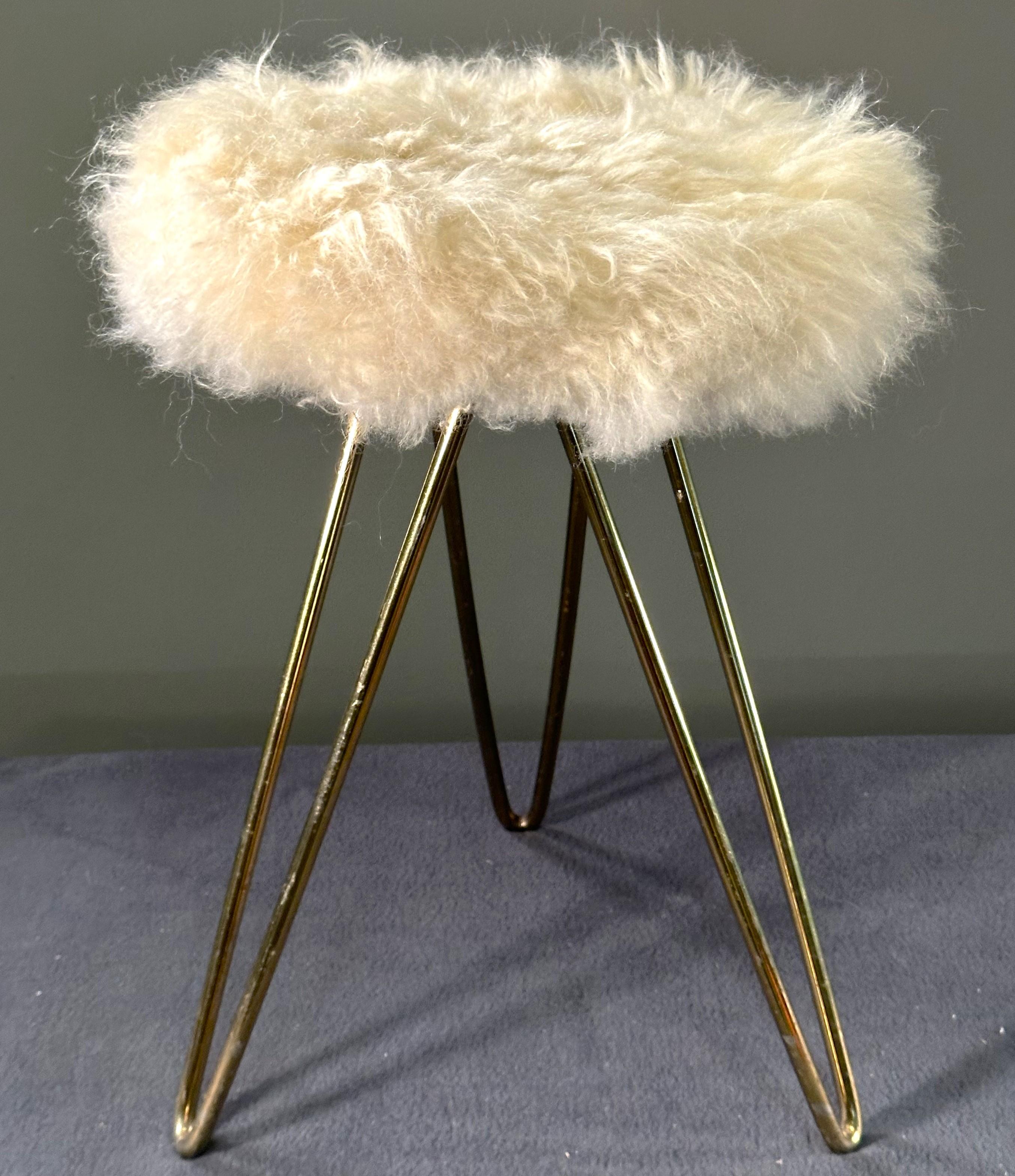 Mid-Century Hairpin Legs Fur Stool, 1950s, France For Sale 3