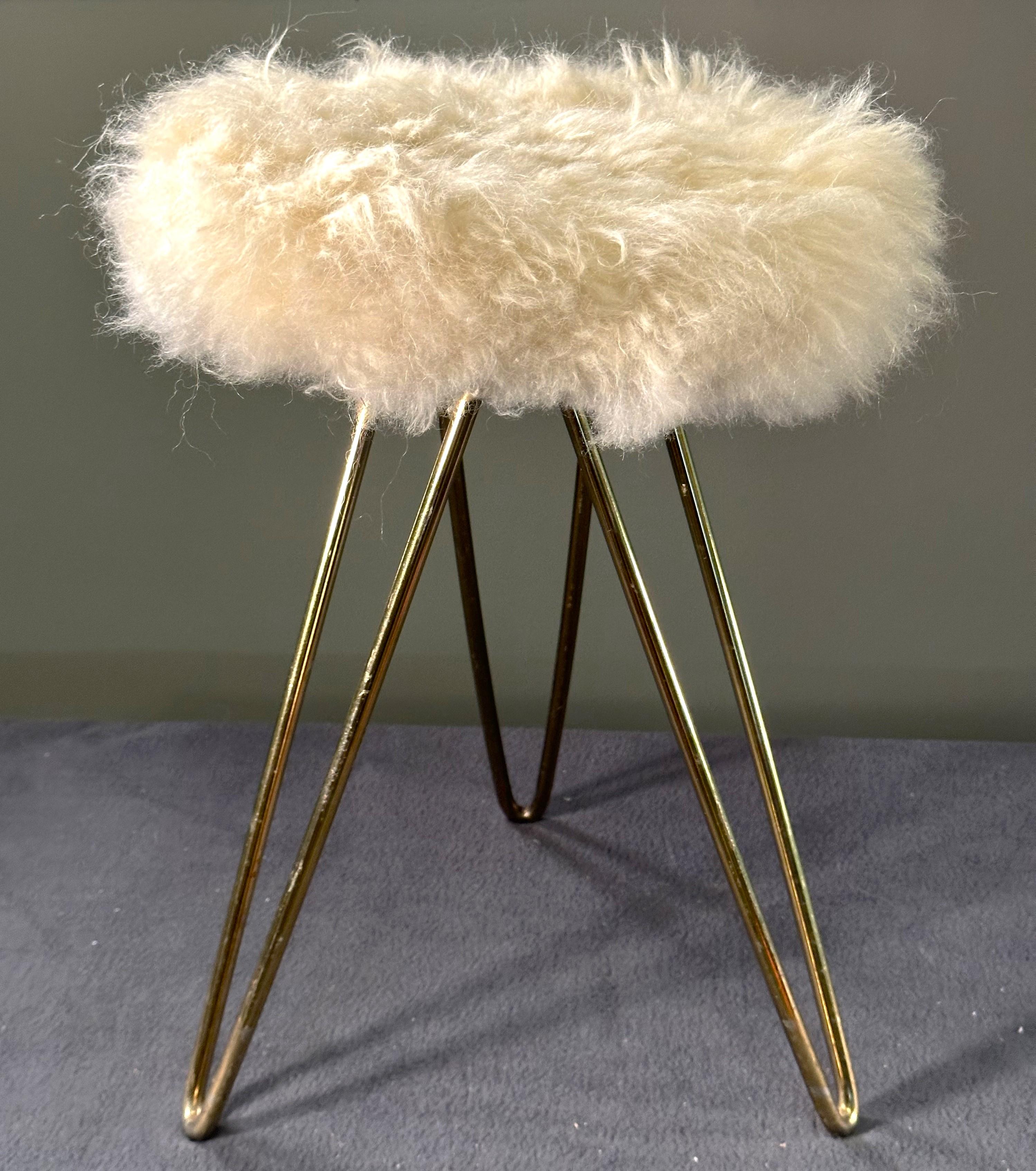 Mid-Century Hairpin Legs Fur Stool, 1950s, France For Sale 5