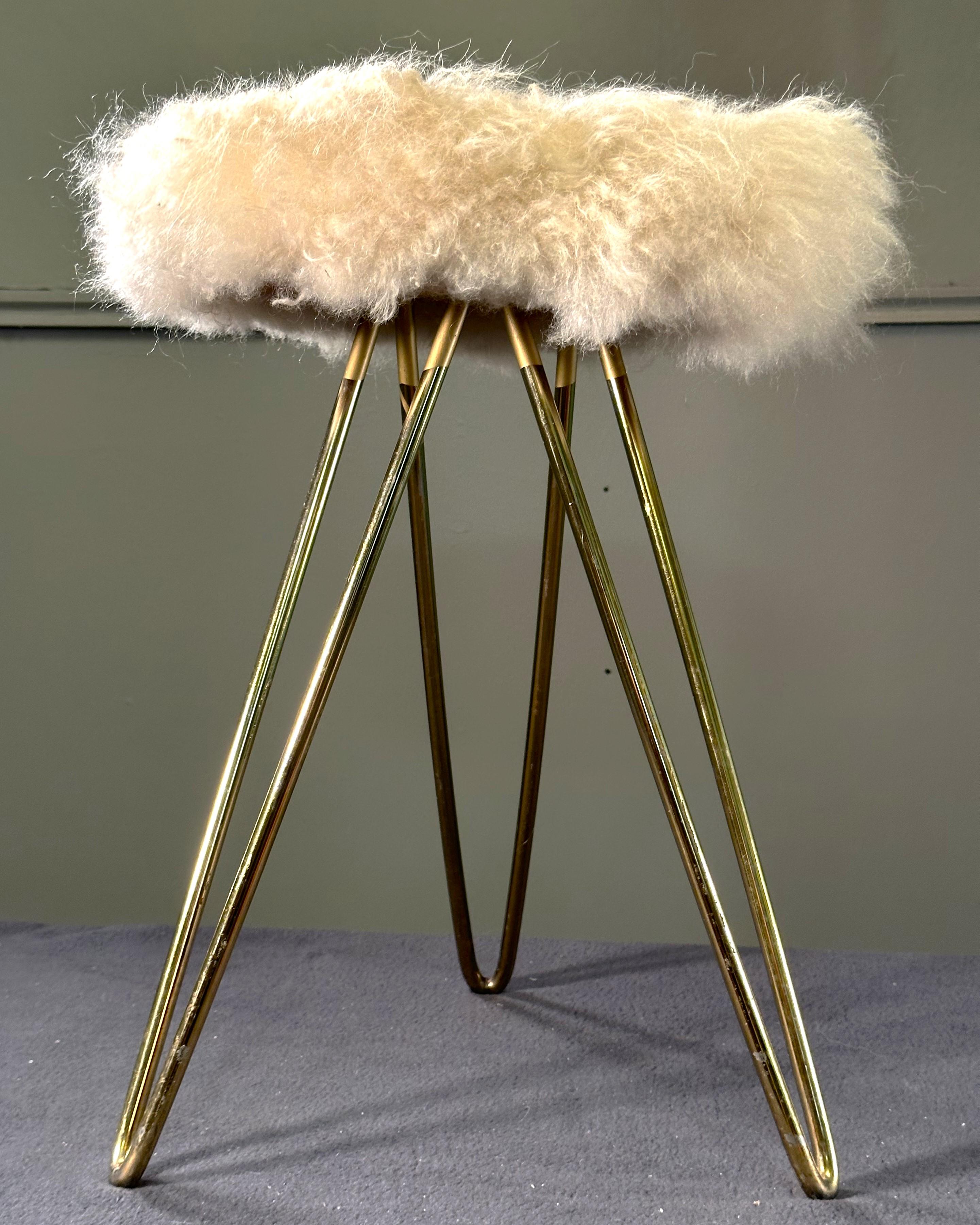 Mid-Century Hairpin Legs Fur Stool, 1950s, France For Sale 6