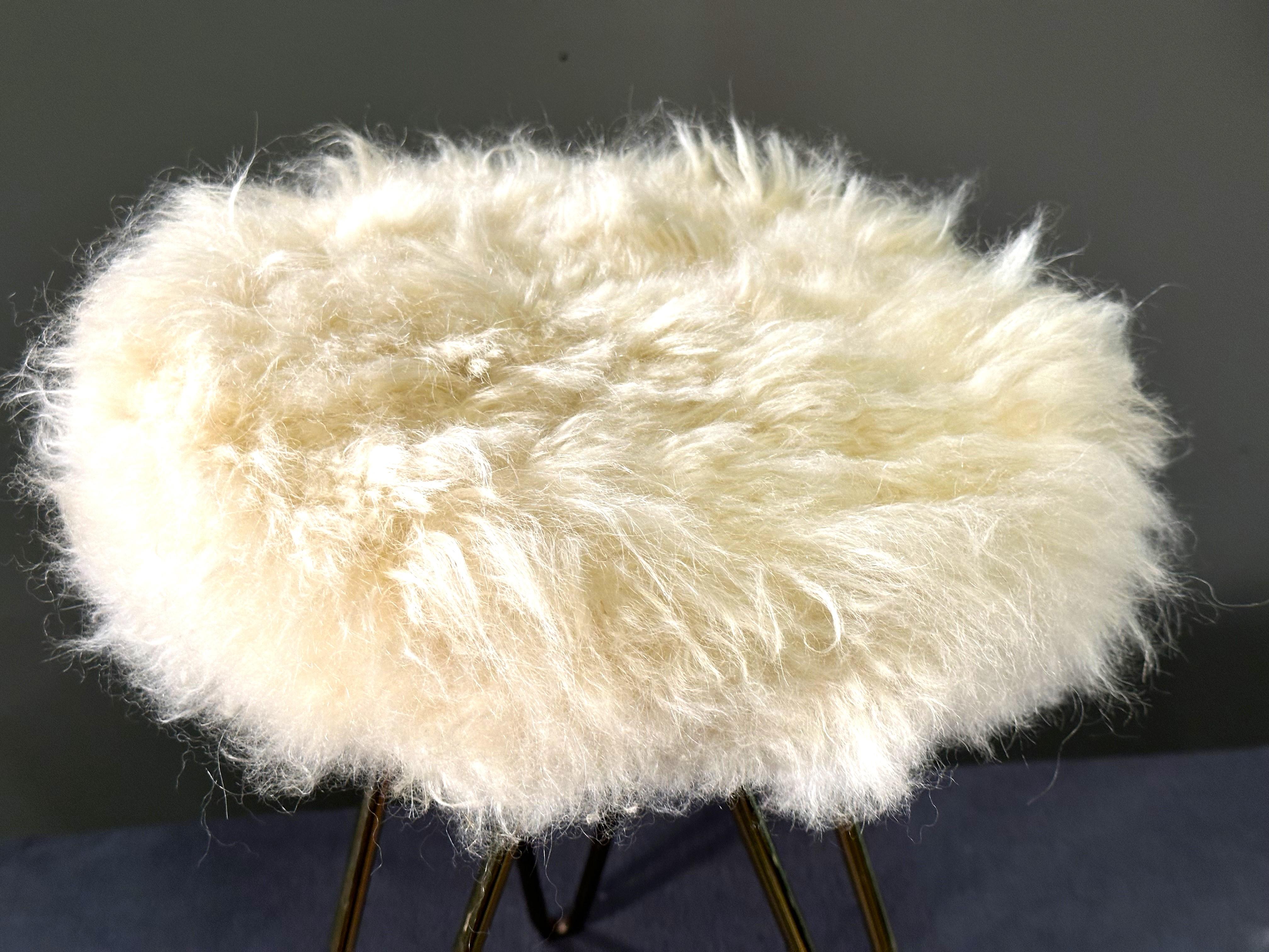 Mid-Century Hairpin Legs Fur Stool, 1950s, France For Sale 7