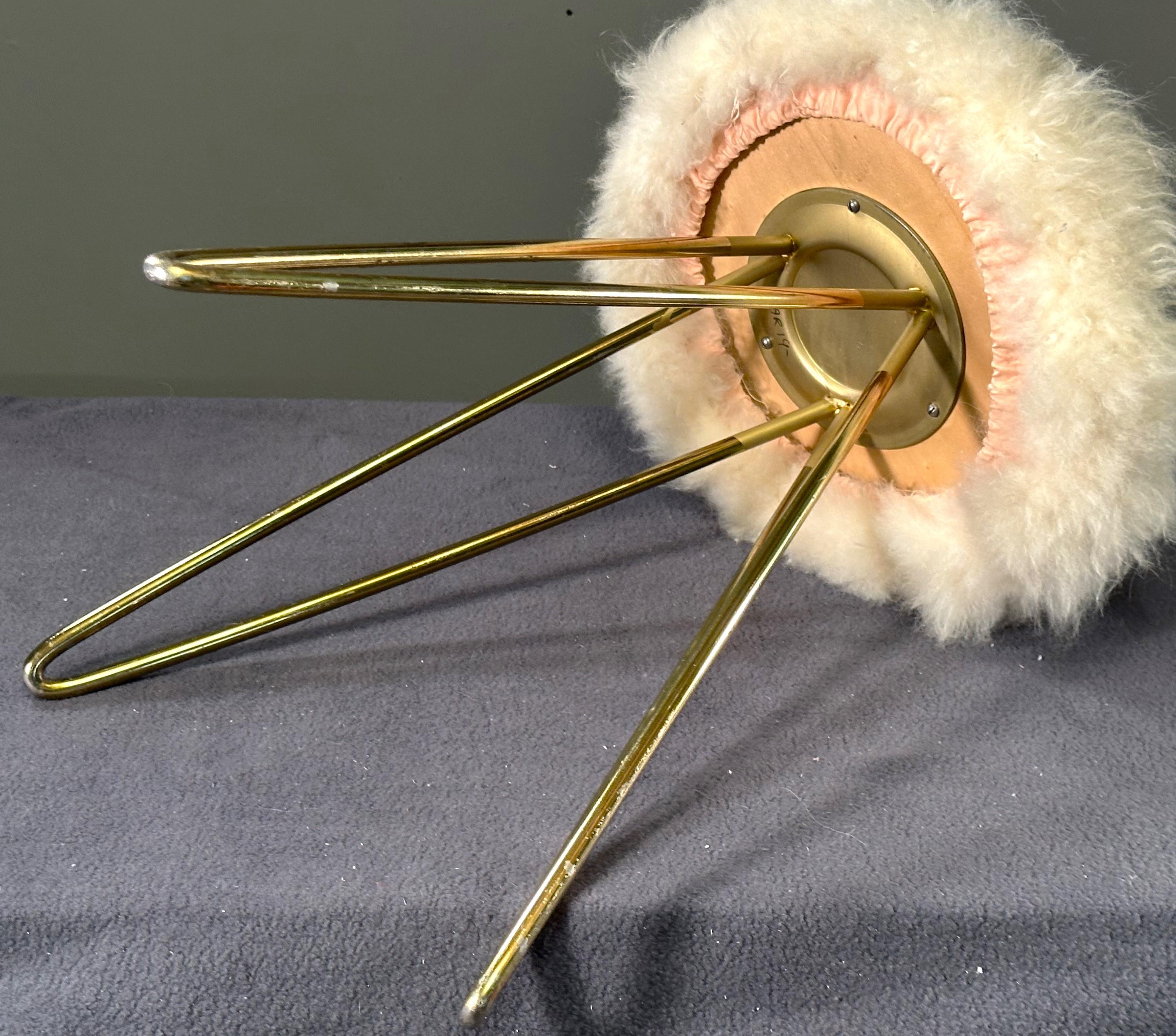 Mid-Century Hairpin Legs Fur Stool, 1950s, France For Sale 9