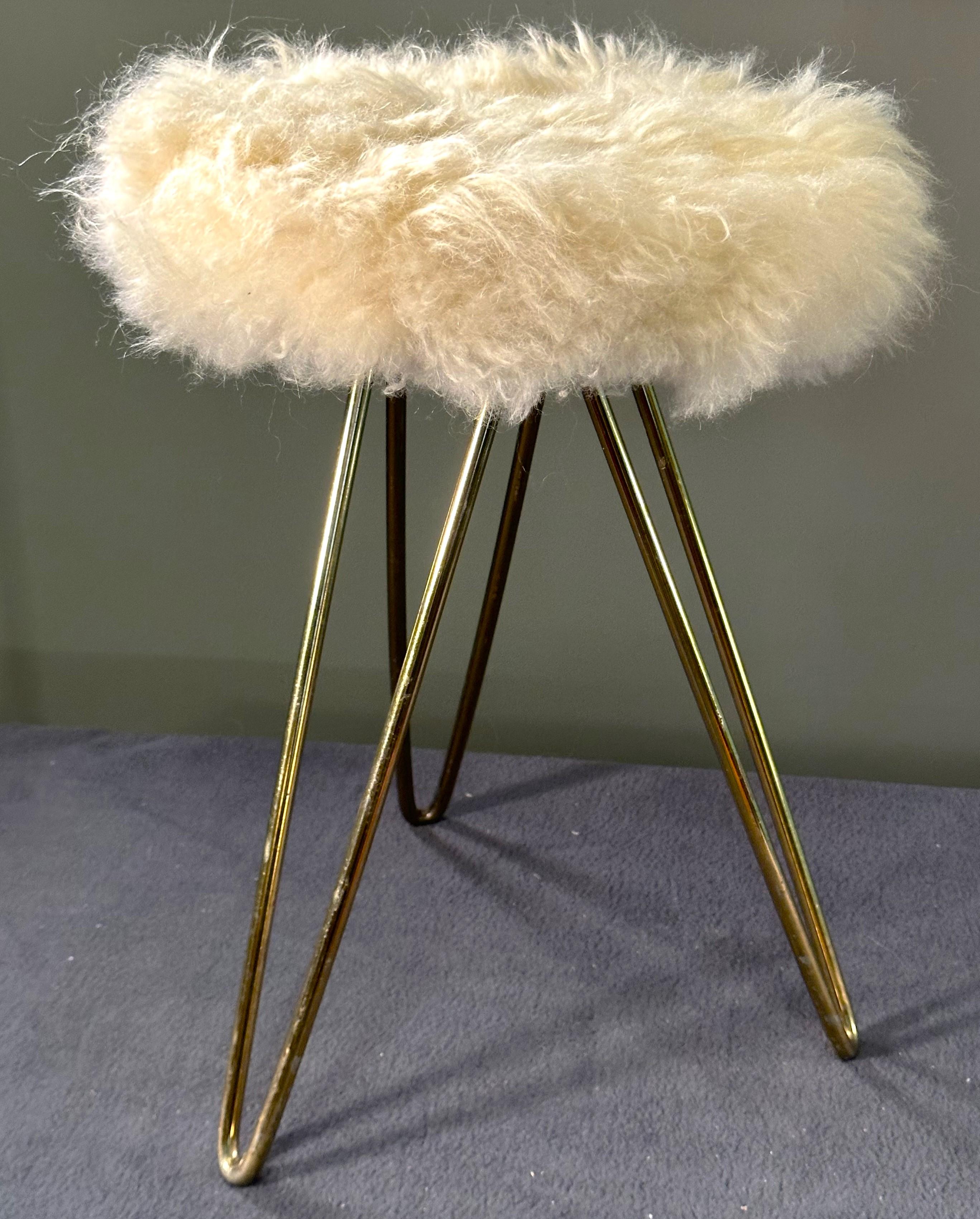 Mid-Century Hairpin Legs Fur Stool, 1950s, France For Sale 10