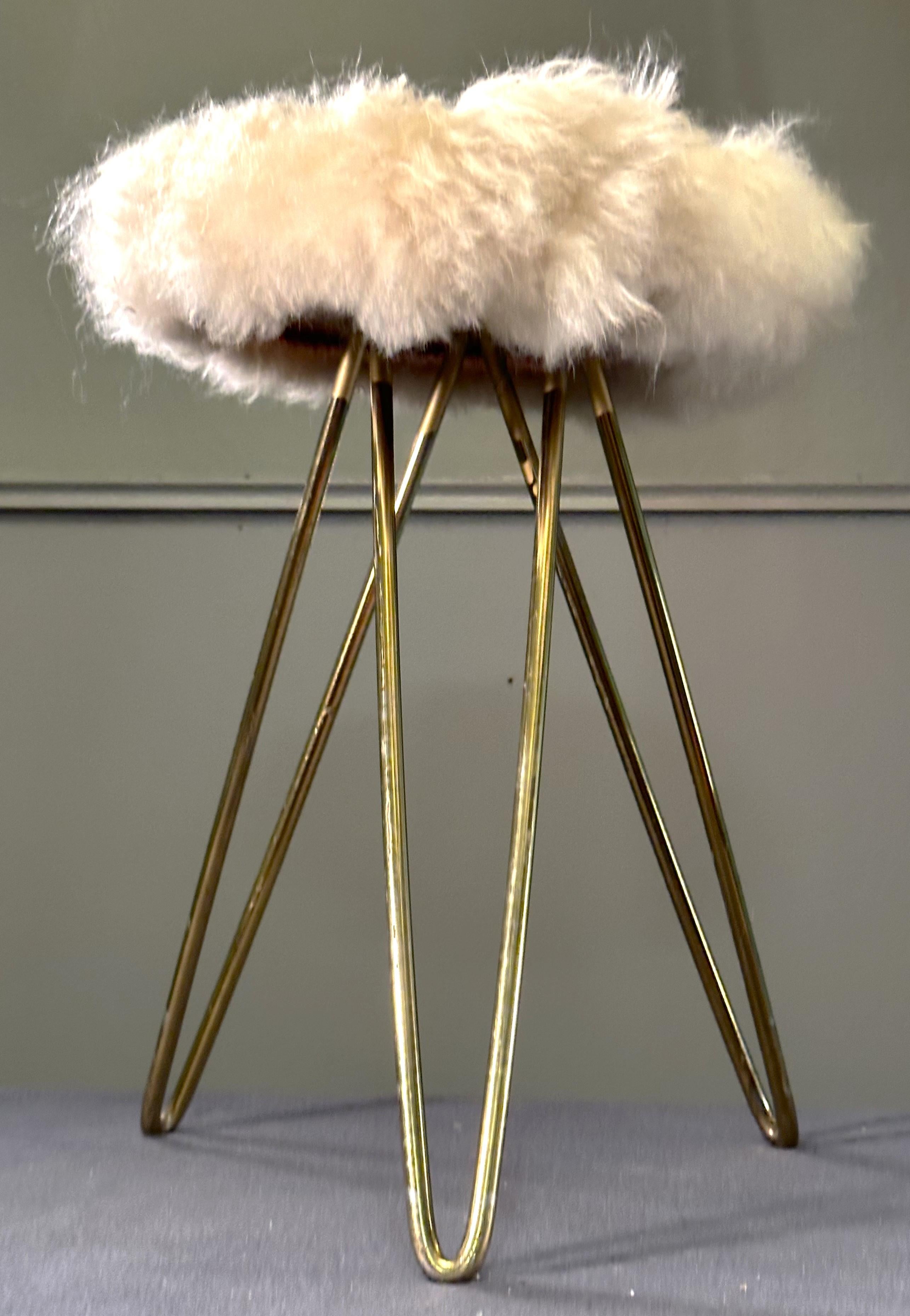 Metal Mid-Century Hairpin Legs Fur Stool, 1950s, France For Sale