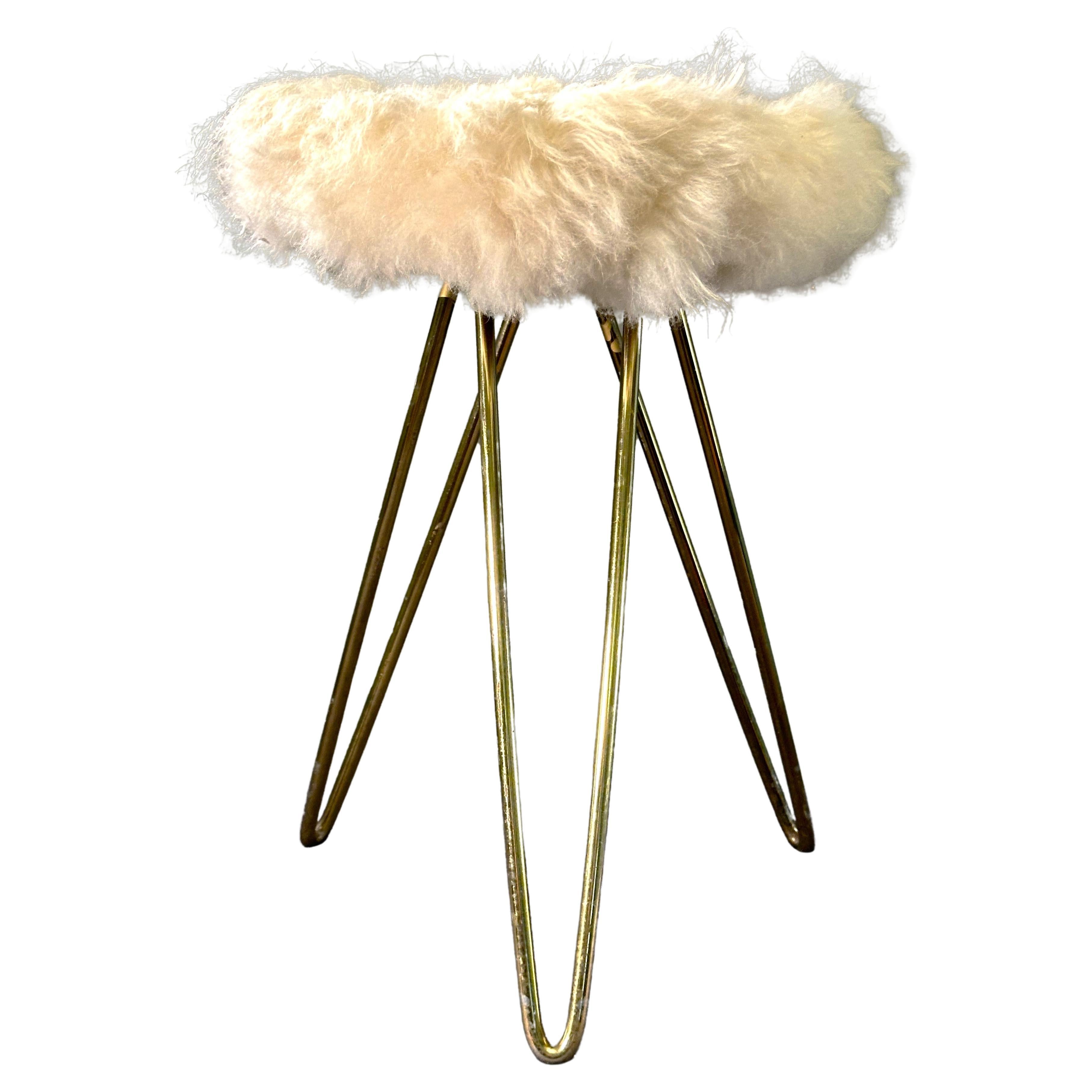 Mid-Century Hairpin Legs Fur Stool, 1950s, France