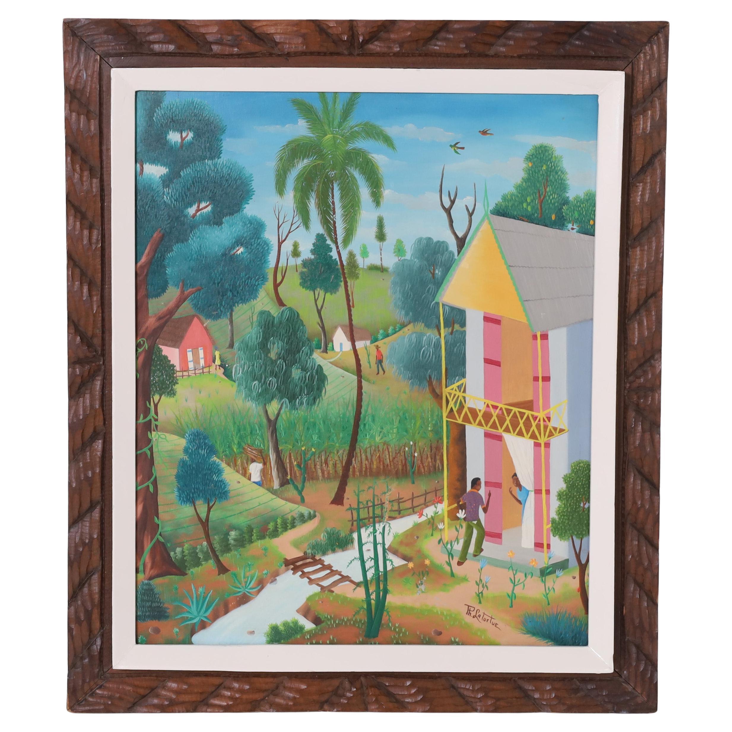 Mid Century Haitian Painting of a Village