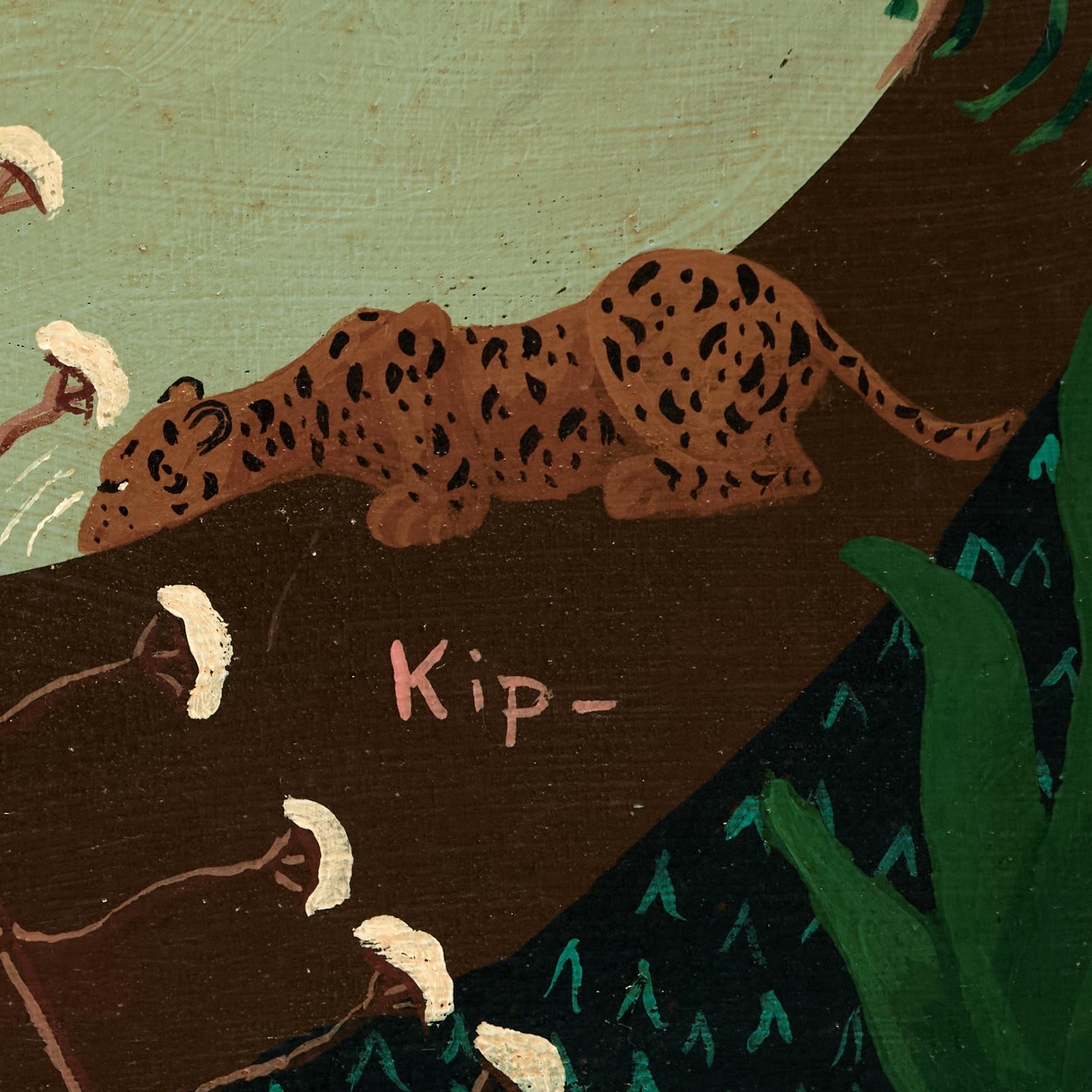 Mid Century Haitian Painting of Animals at a Pond in the Jungle Signed Kip 2