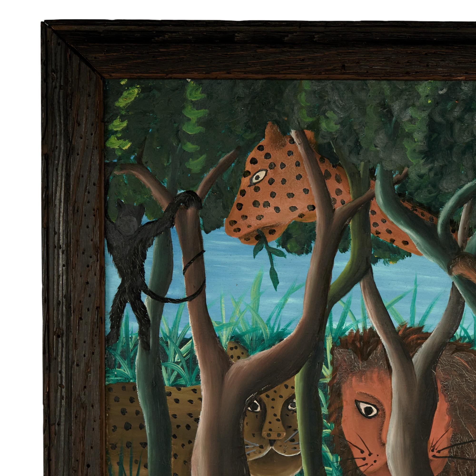 Mid Century Haitian Paintings of Jungle Scenes by Felix Bryoché en venta 3