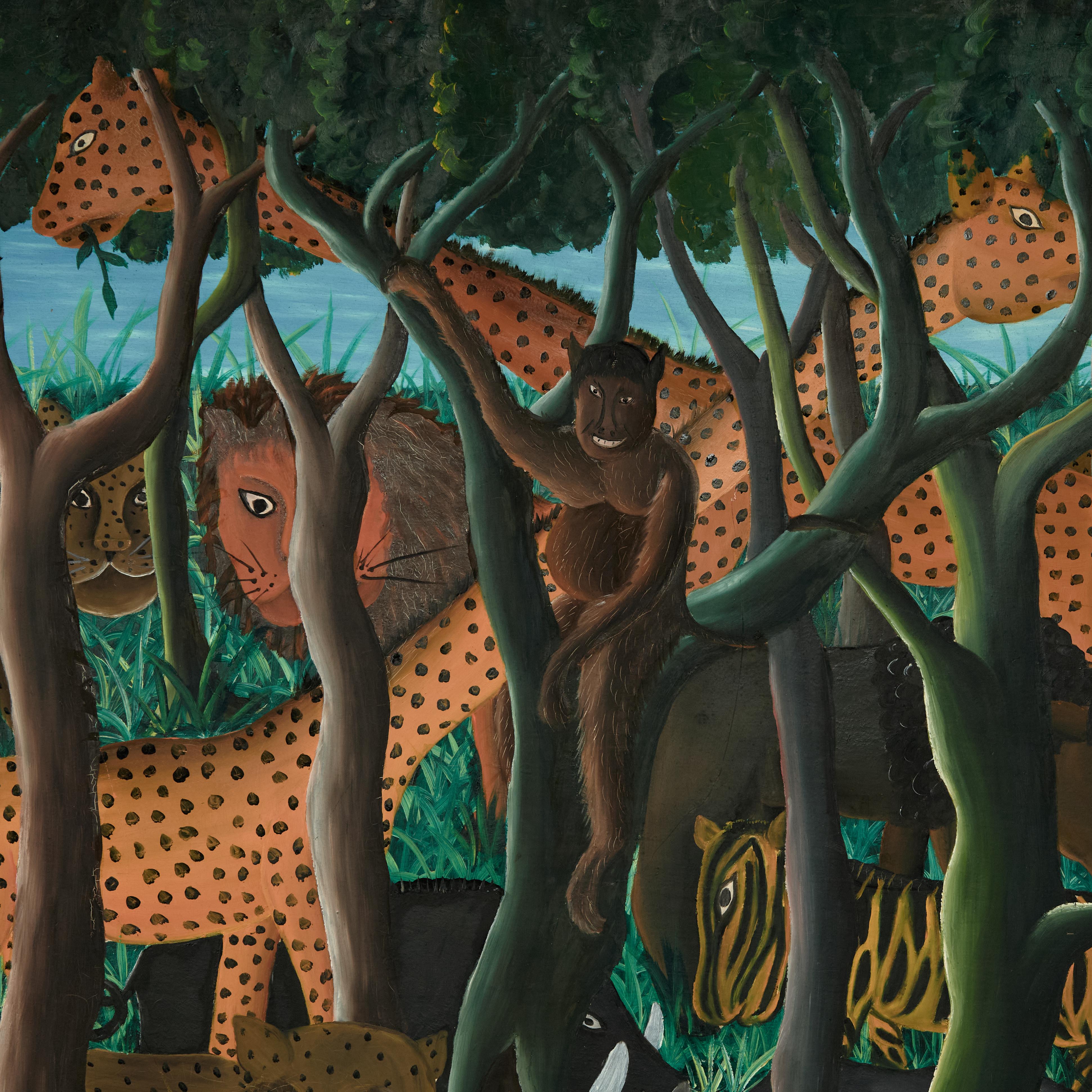 Mid Century Haitian Paintings of Jungle Scenes by Felix Bryoché en venta 4