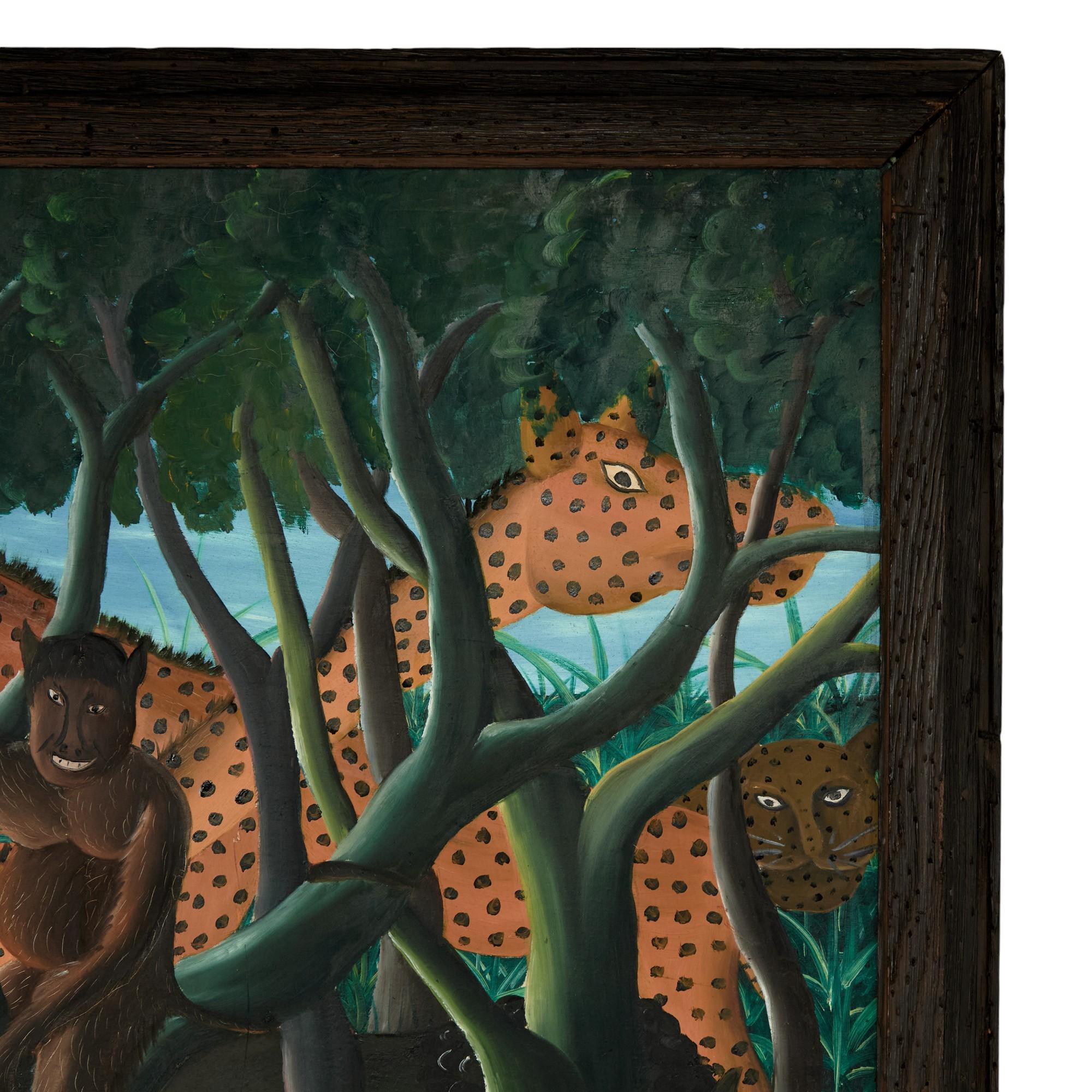 Mid Century Haitian Paintings of Jungle Scenes by Felix Bryoché en venta 5