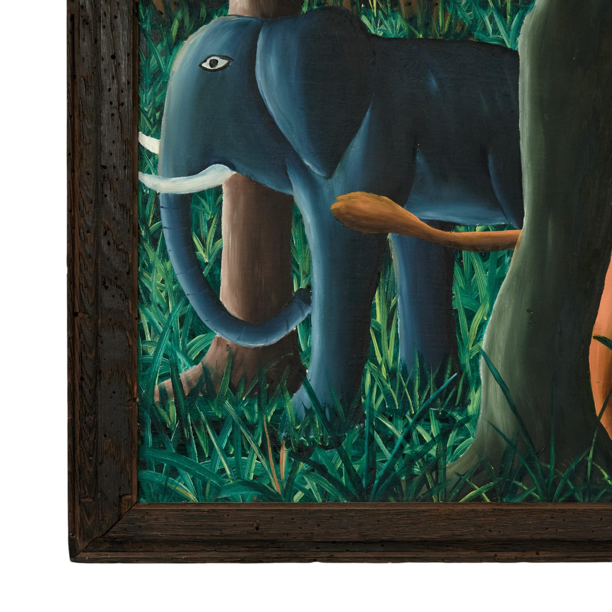 Mid Century Haitian Paintings of Jungle Scenes by Felix Bryoché en venta 7