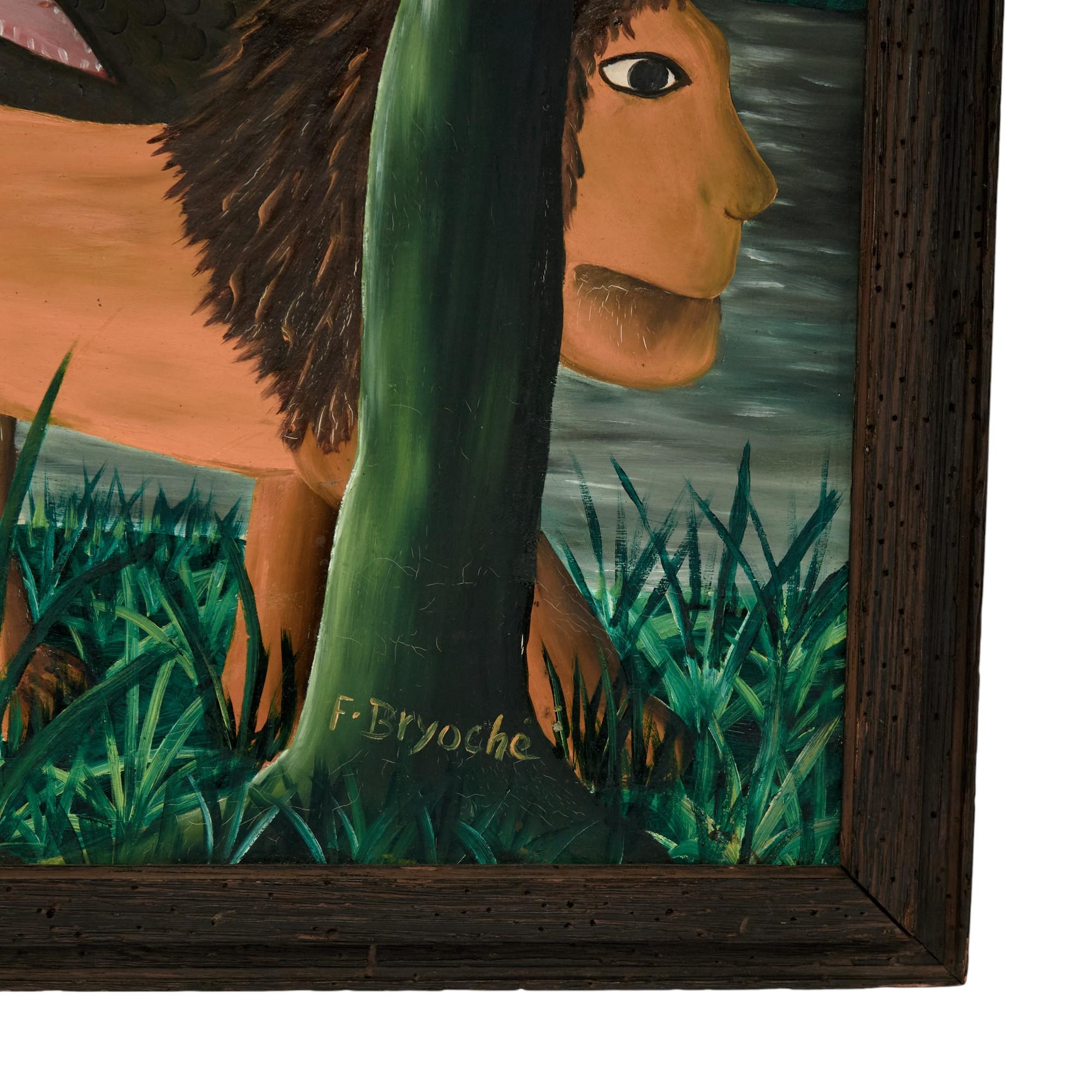 Mid Century Haitian Paintings of Jungle Scenes by Felix Bryoché en venta 8
