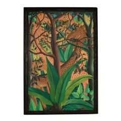 Mid Century Haitian Paintings of Jungle Scenes by Felix Bryoché