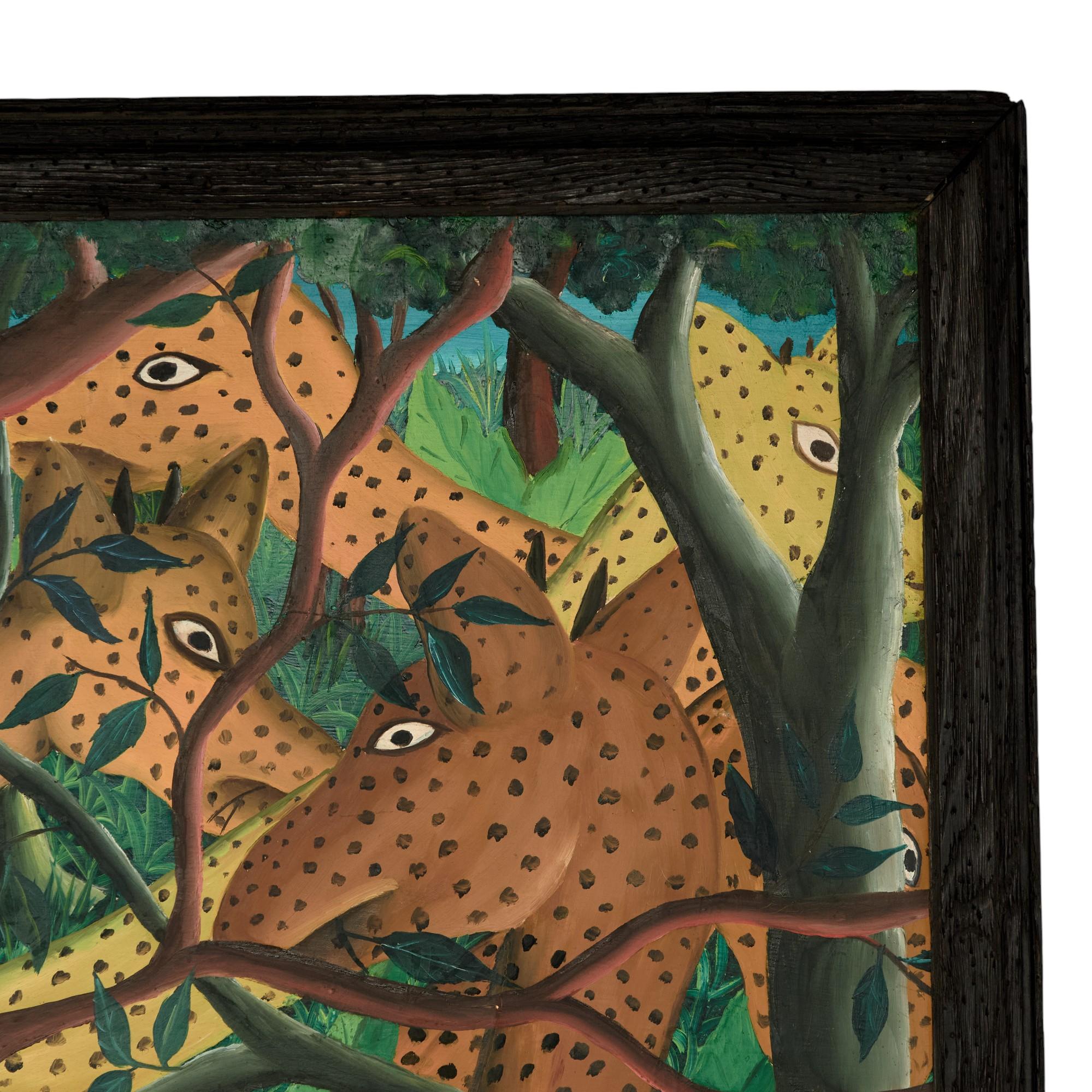 Mid Century Haitian Paintings of Jungle Scenes by Felix Bryoché Haitiano en venta