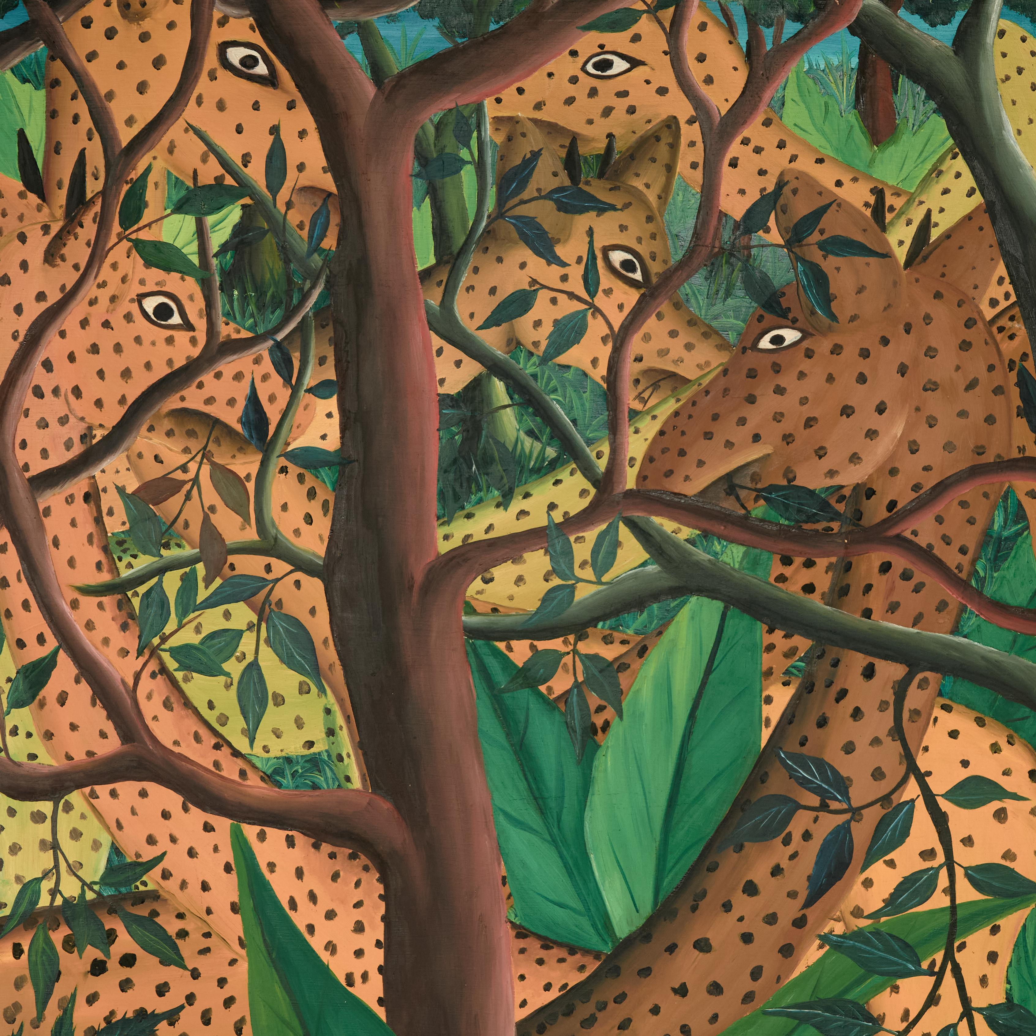 Mid Century Haitian Paintings of Jungle Scenes by Felix Bryoché Pintado a mano en venta