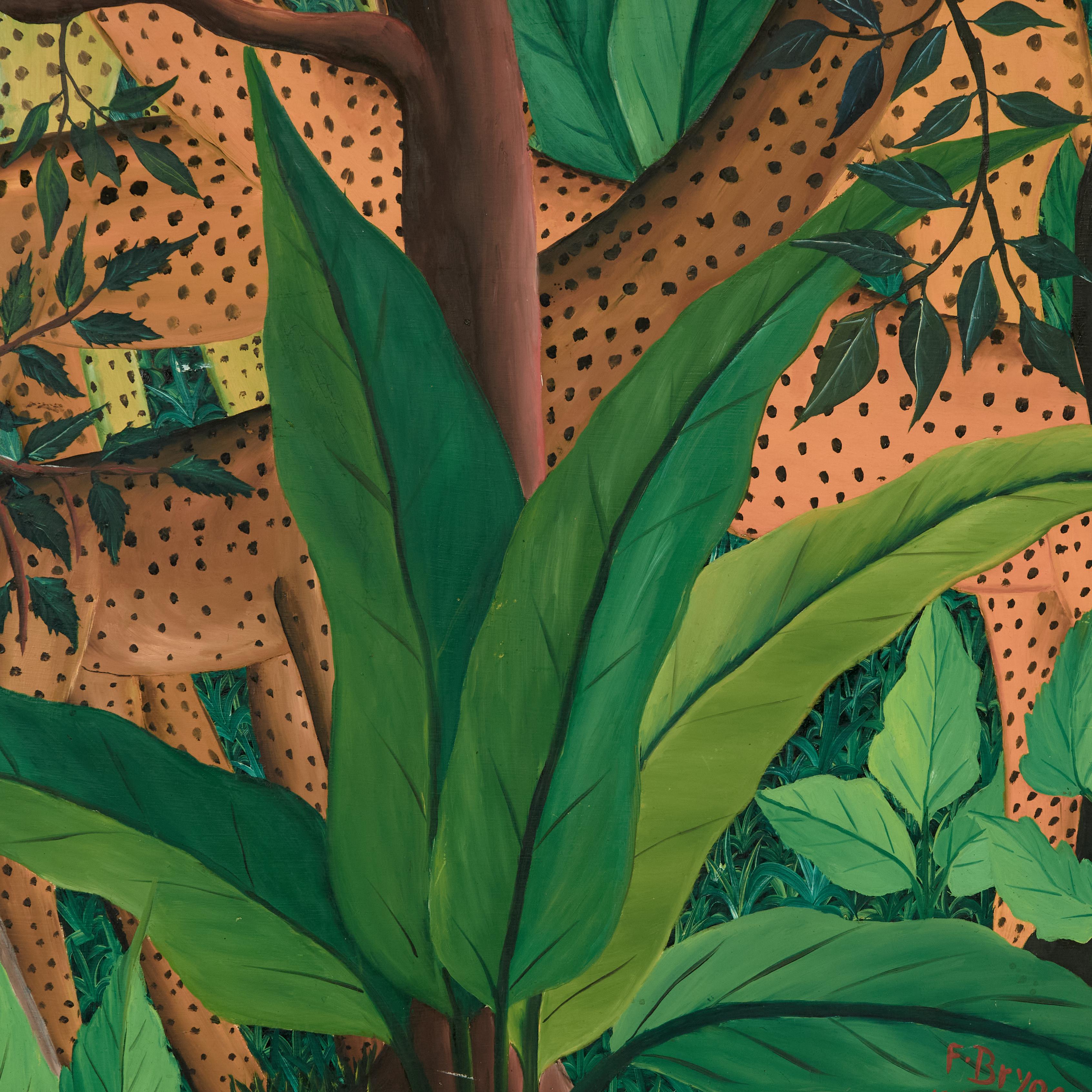 Mid Century Haitian Paintings of Jungle Scenes by Felix Bryoché en Bueno estado para la venta en Palm Beach, FL
