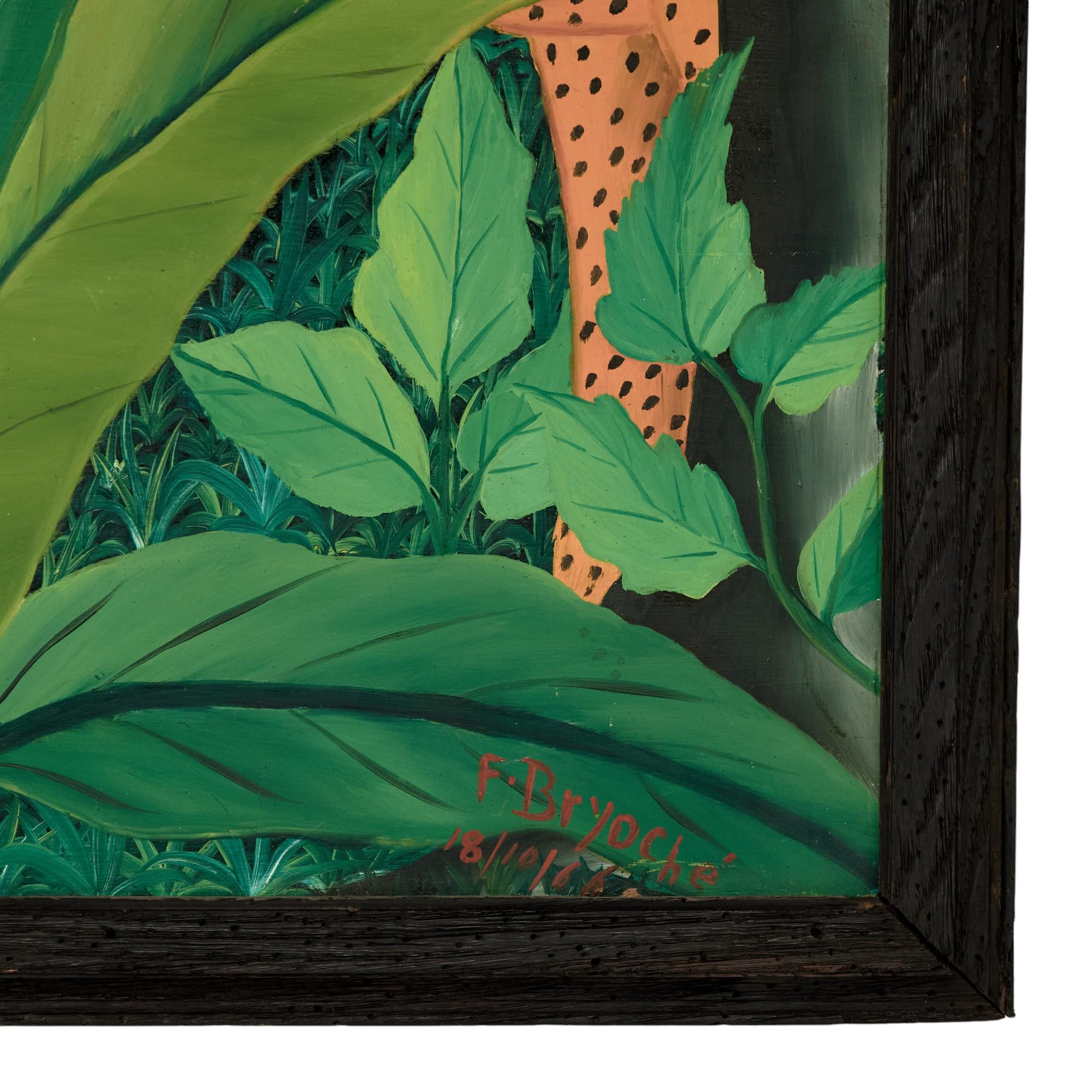 Mid Century Haitian Paintings of Jungle Scenes by Felix Bryoché Pintura en venta