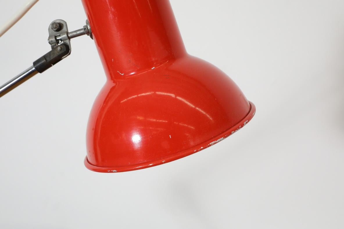 Mid-Century Hala Style Drafting Clamp-On Light with Red Shade and Chrome Stem For Sale 9